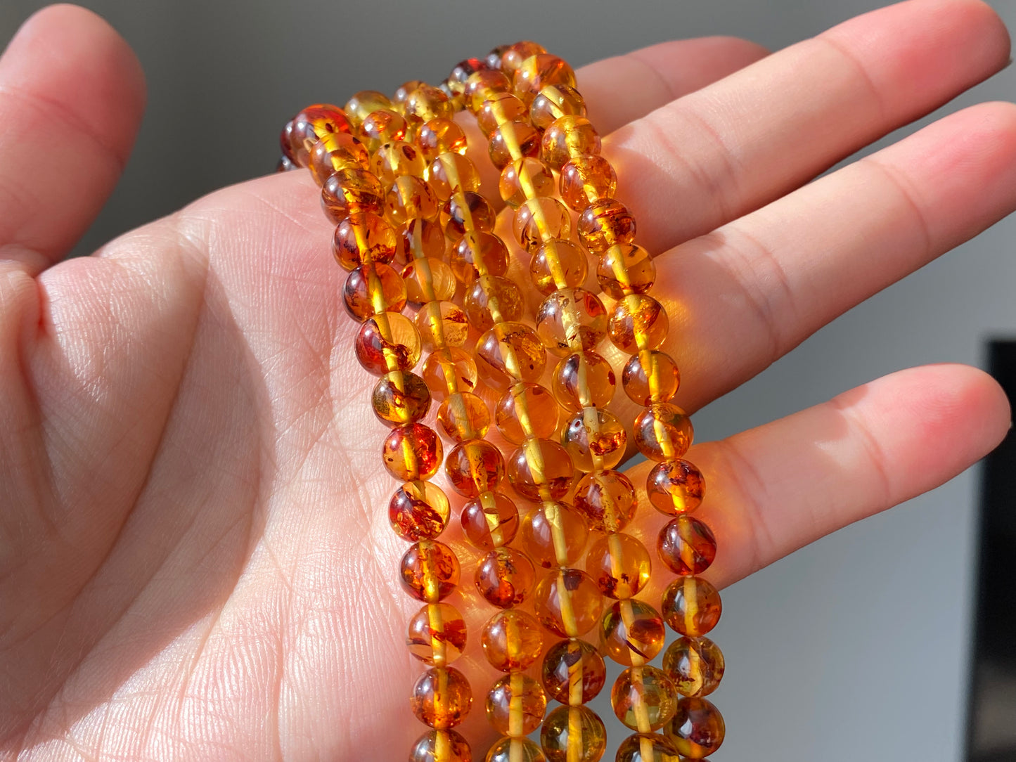 AAAA Natural perfect round Baltic Amber Beads necklace Gradient size 5mm to 8mm+