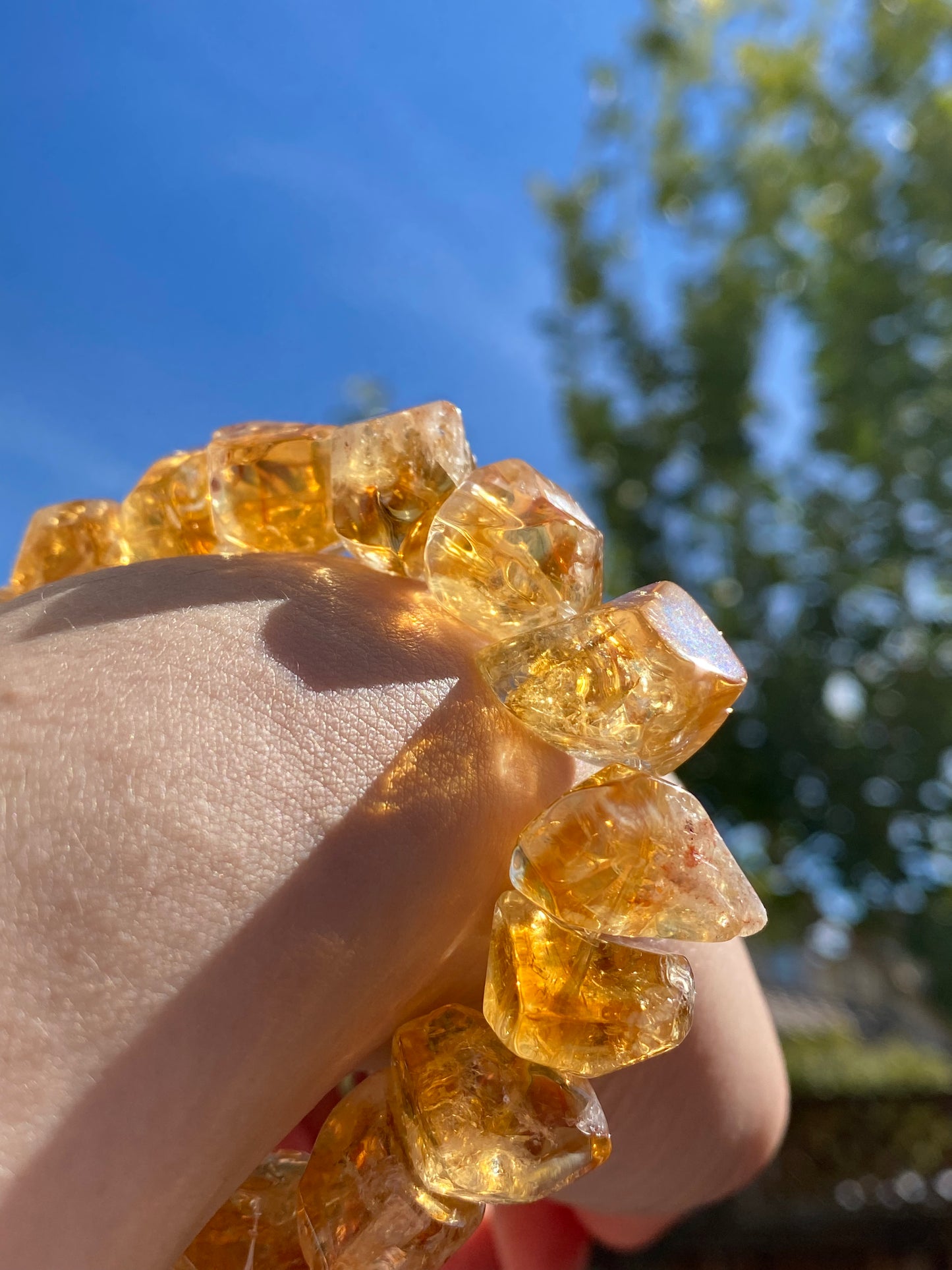 Succes and wealth Natural pyramid Citrine irregular Rock Cystal Dark Yellow Gold Bracelet grow with blue needle,handmade bracelet
