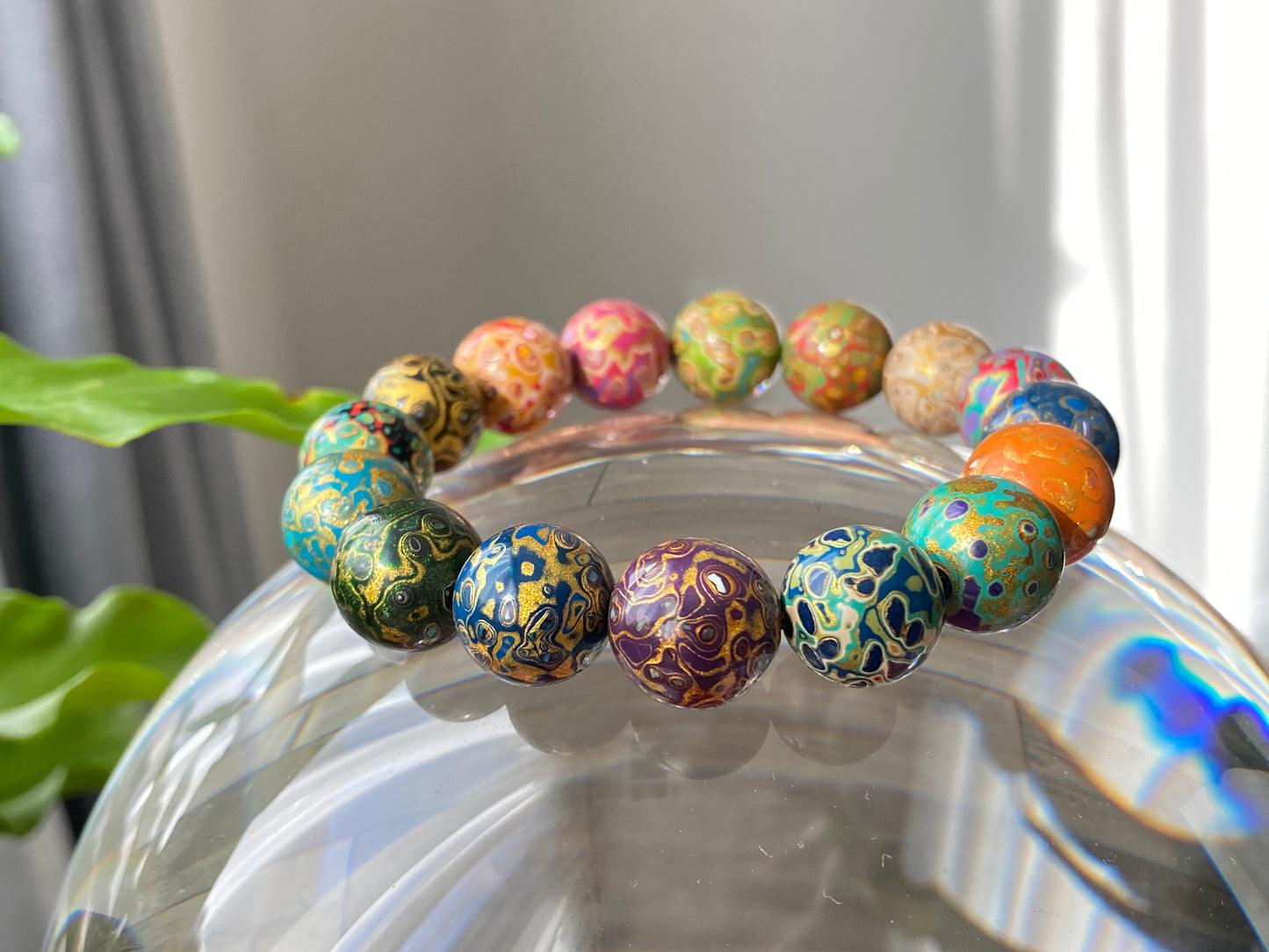 Museum of Art China lacquer Coated on black ebony and mother of pearl Bead Bracelet 12mm+,gift for her, gift for mom,gift for wife