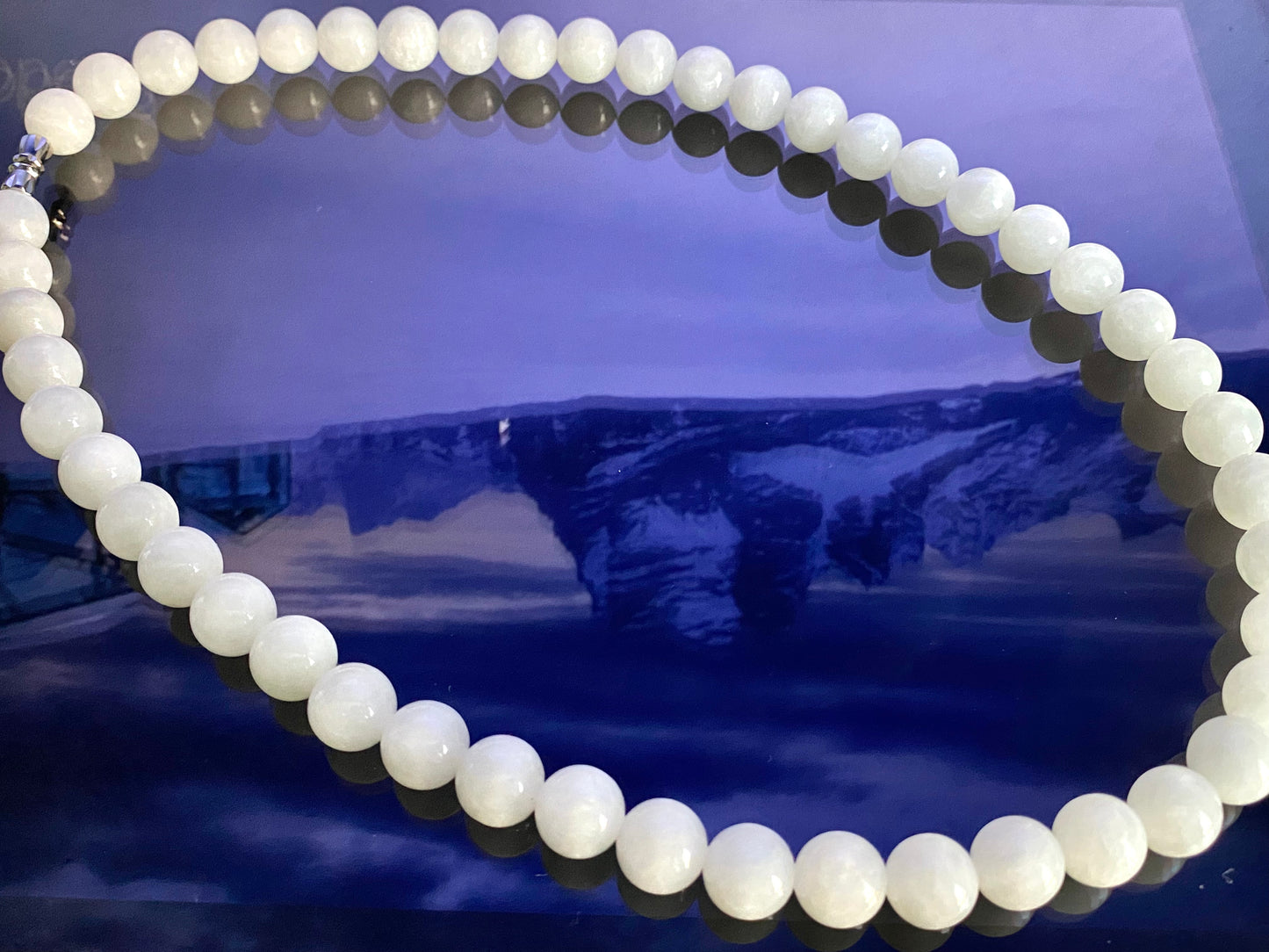 Make Friend Price Authentic Natural Hetian White Jade Round bead White Nephrite Nacklace 10mm Best Gift for her,gift for Mom