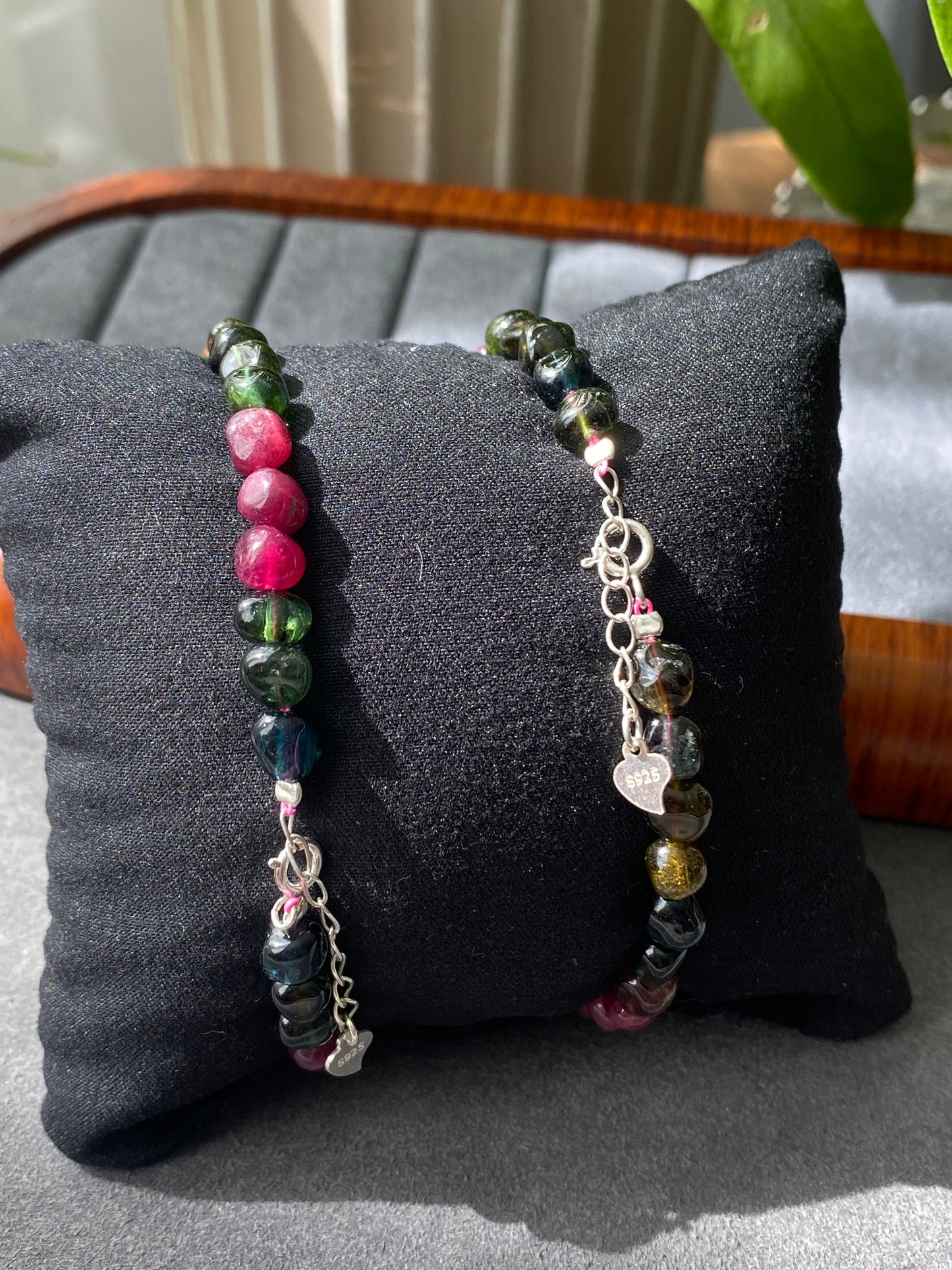 Rare Find High Grade color standard irregular nuggets watermelon Rainbow Tourmaline Bead Bracelet 6mm,sterling silver,gift for herm