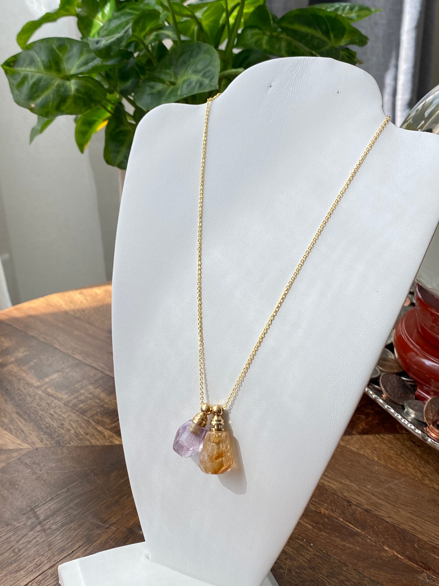 Genuine gemstone Natural Ametrine Amethyst perfume small bottle necklace pendant Healing Crystal Handmade Jewelry, Anxiety Relief