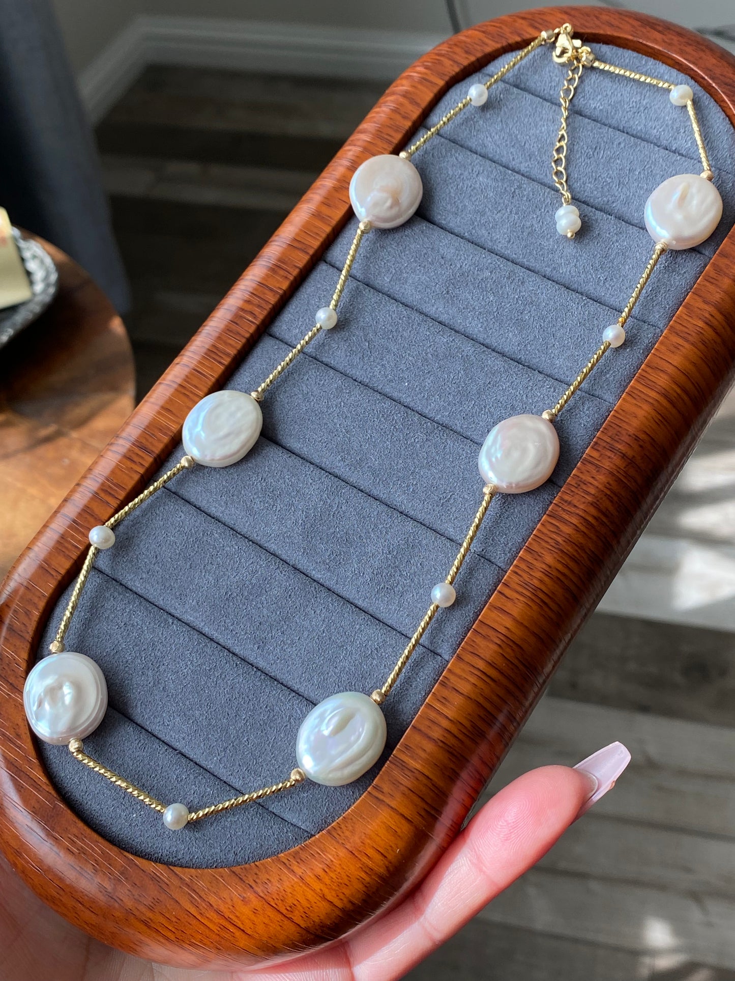 Natural freshwater pearls,baroque metal white blue gum shape multiple use Necklace,handmade necklace