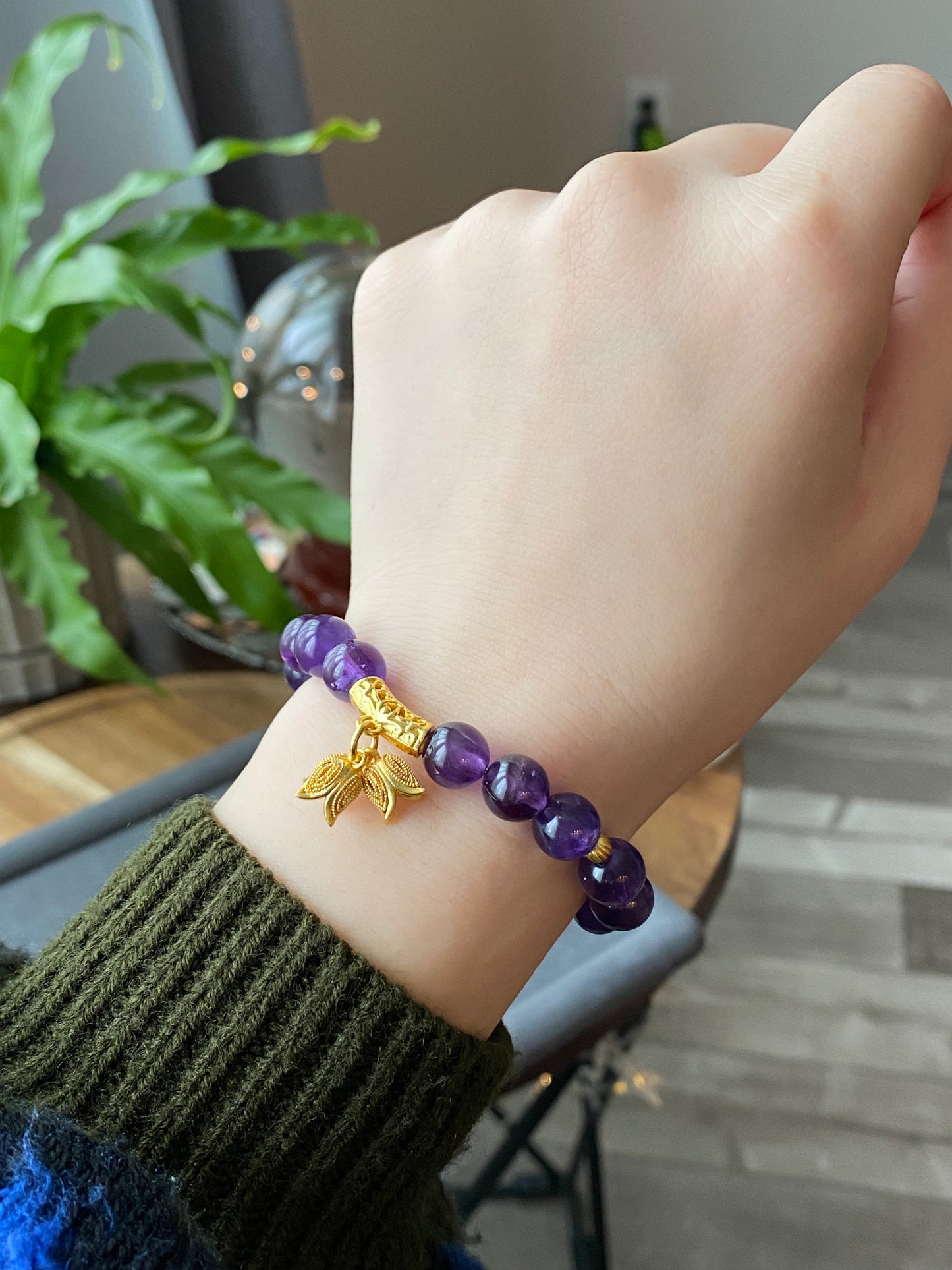 Natural Amethyst design with Lily of the Valley handmade bracelet,custom bracelet,gift for her