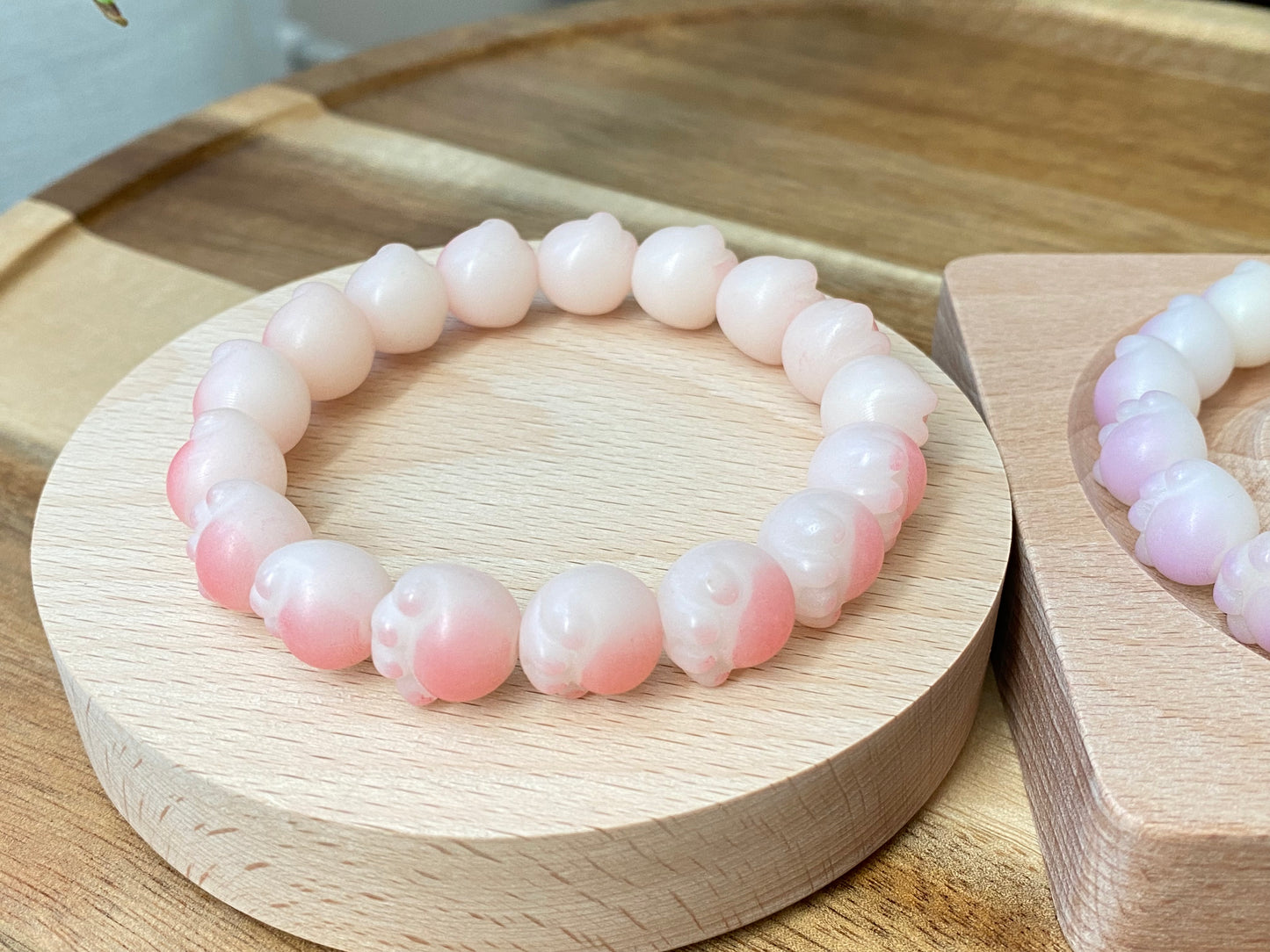 Hand Sculp Barbecue/BBQ pink purple Cat Paw Natural white Bodhi root polished Bead Bracelet 12mm+