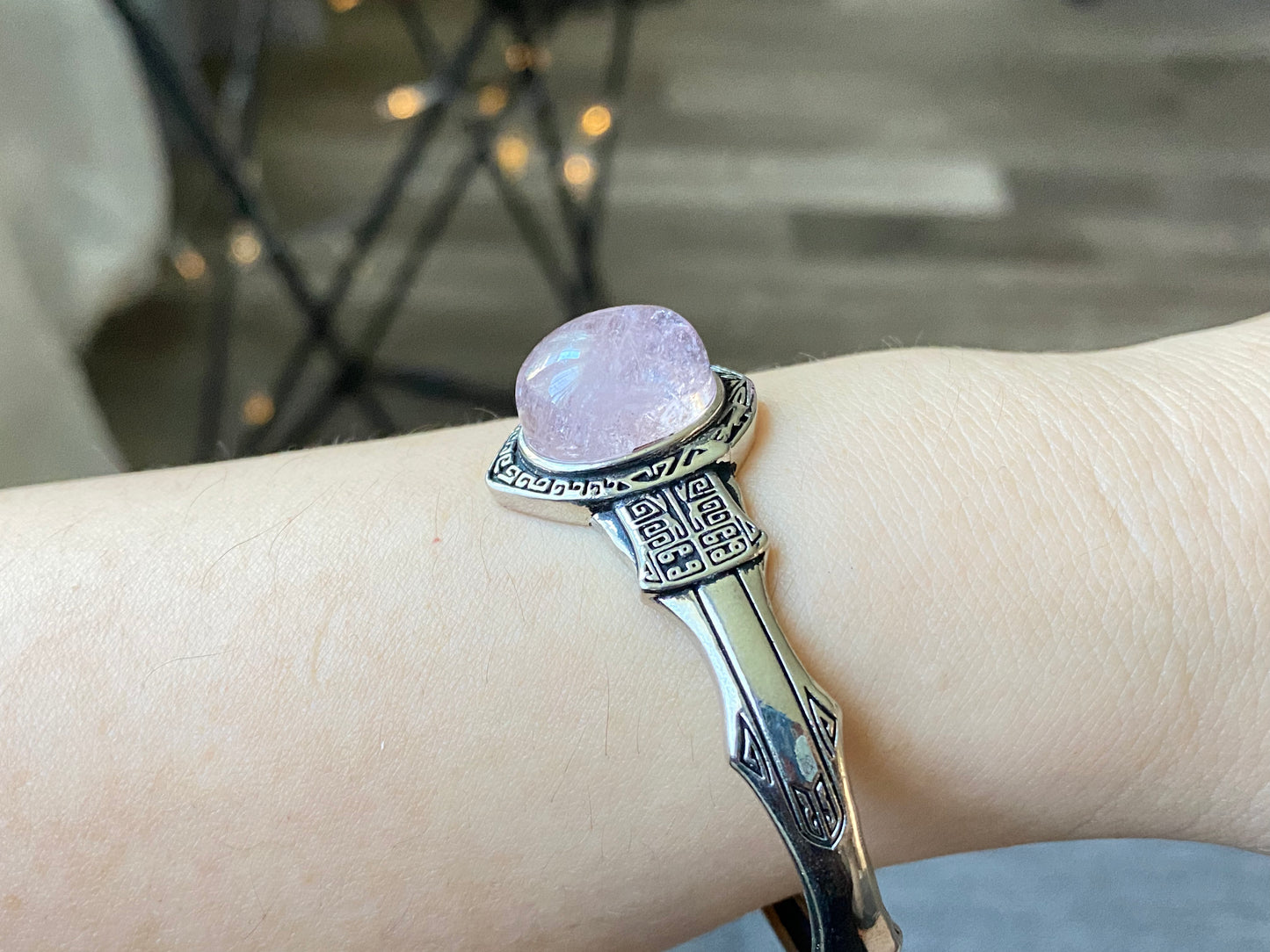 love of the bangle, rose quartz,Aquamarine vintage Sterling silver bangle bracelet