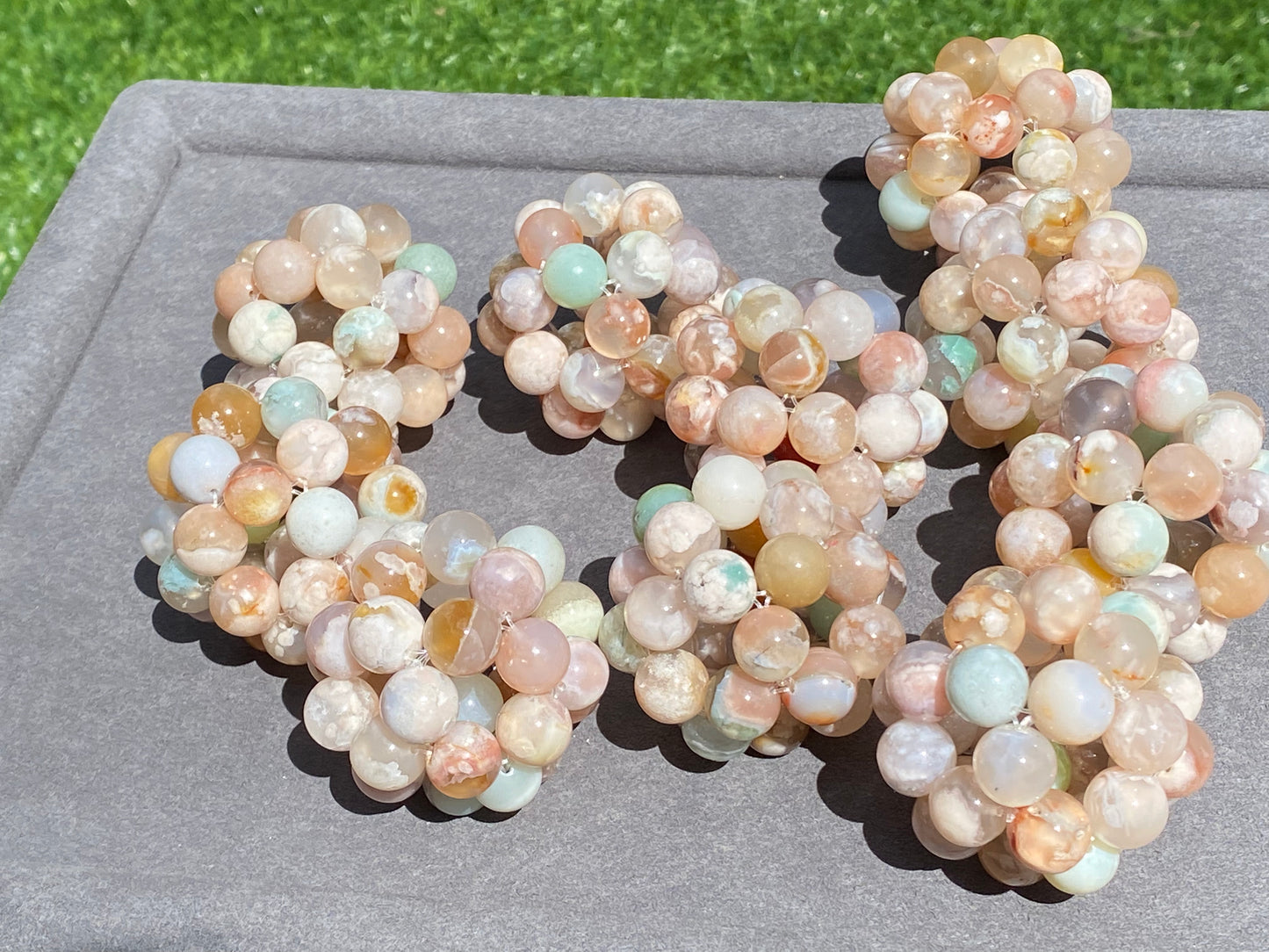 AAAA Clear colorful Grade Nature Sakura Agate cherry blossom flower agate braided massage ball pendant,gift for her