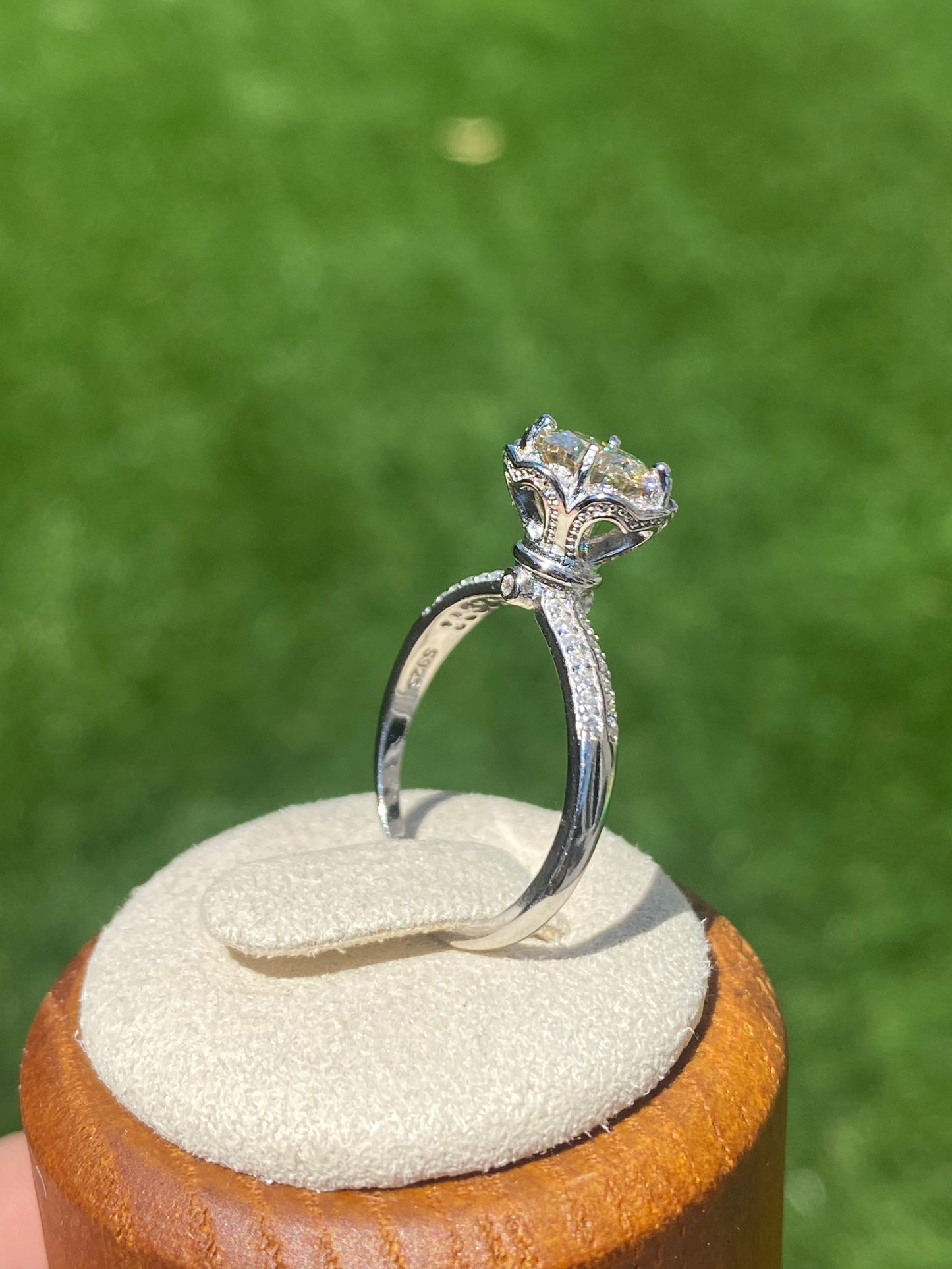 Certificated 1.0 ct. Champagne Moissanite flower heart hollow out Sterling silver wedding ring with box,gift for her,anniversary gift