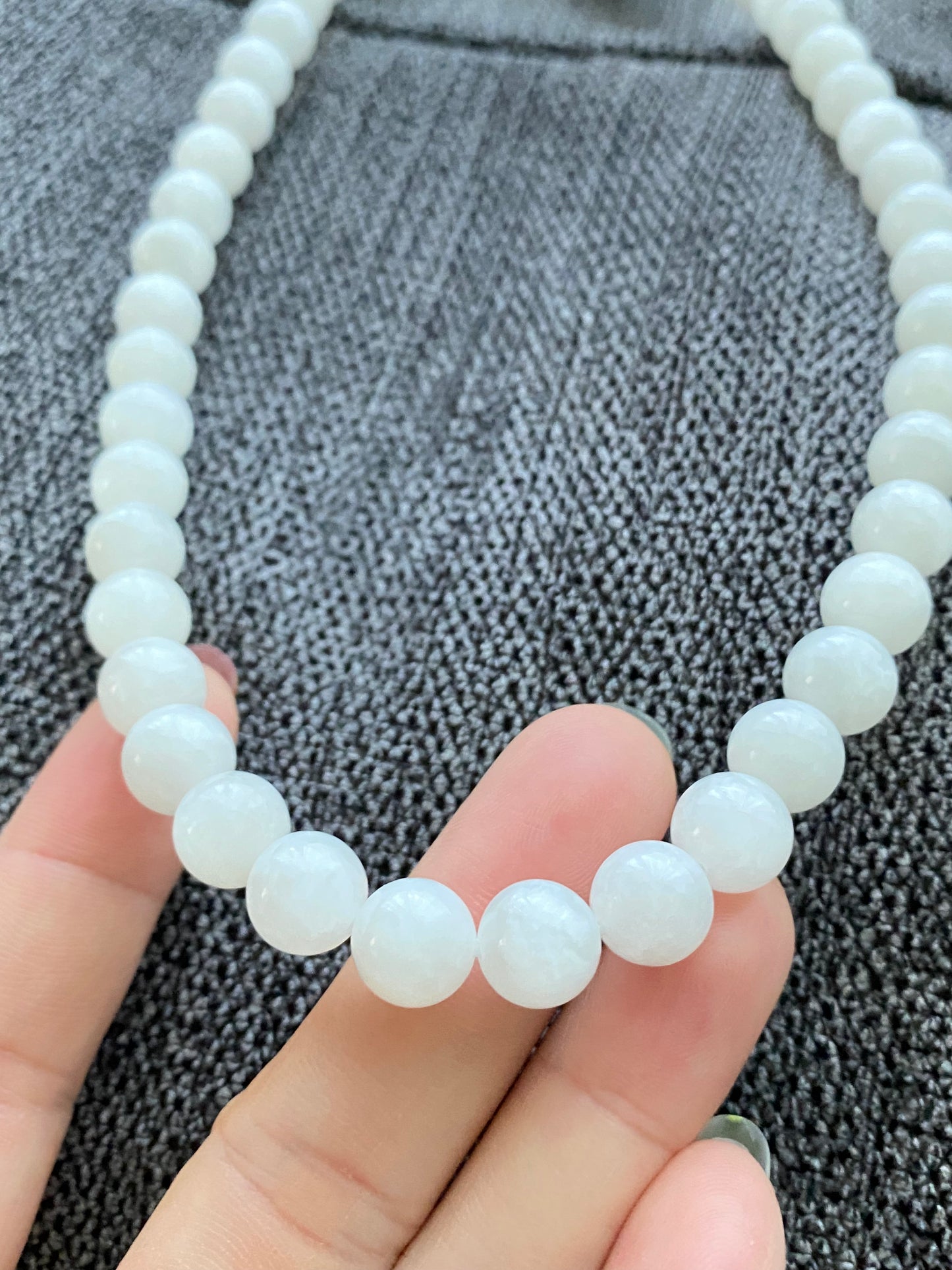Make Friend Price Authentic Natural Hetian White Jade Round bead White Nephrite Nacklace 10mm Best Gift for her,gift for Mom