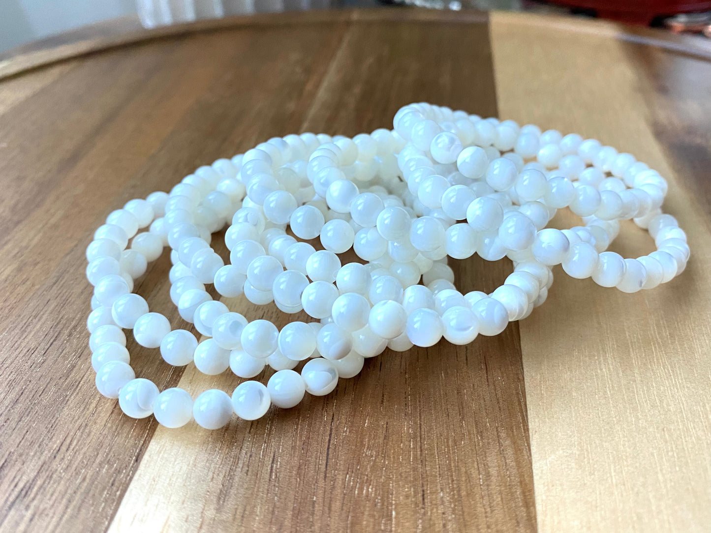 Original Mother of pearls perfect round Vintage bead bracelet Necklace 6mm