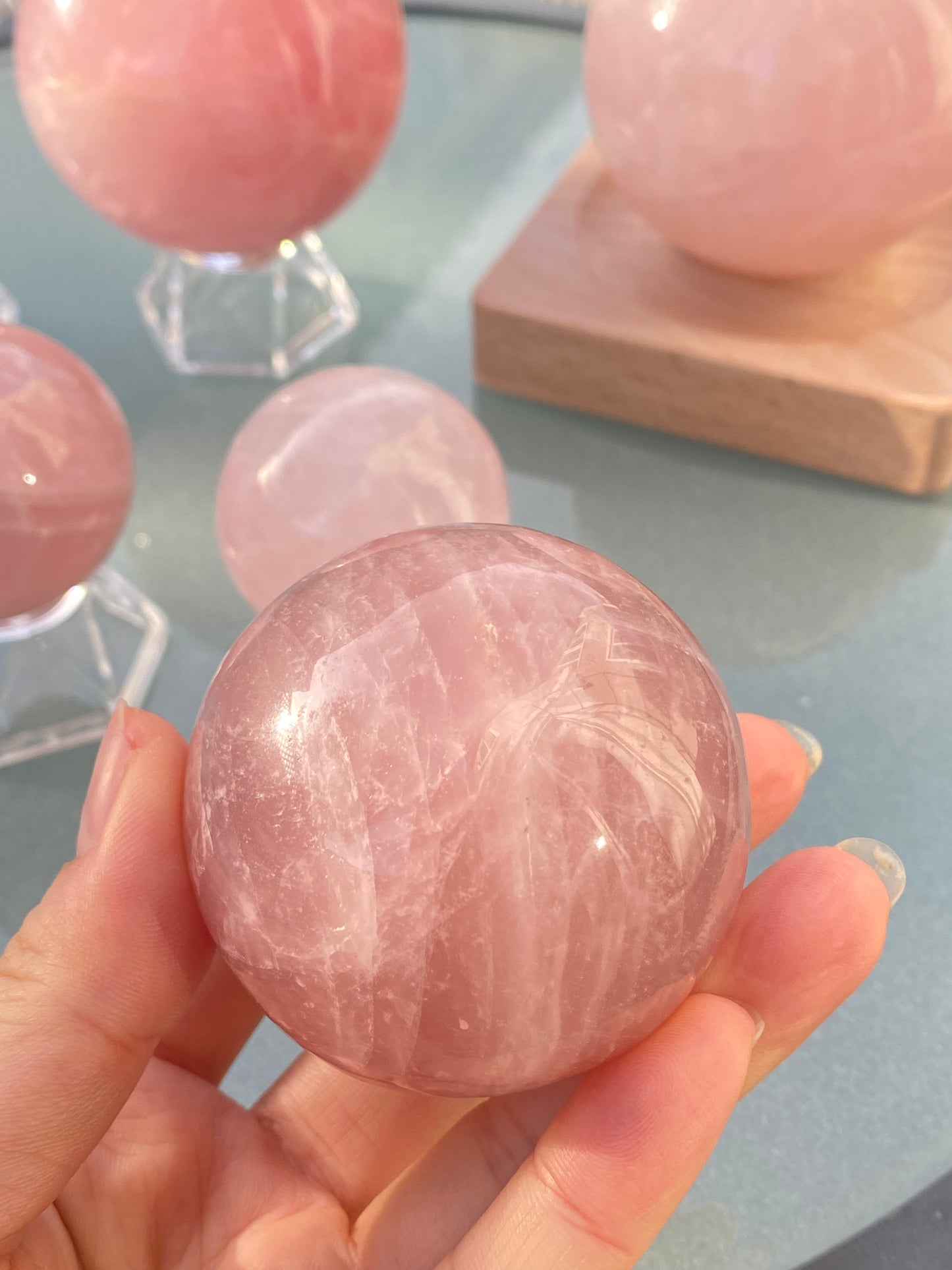 Hight grade 76MM Natural Rose quartz Sphere,Quartz Crystal Ball,Crystal Healing Divination ball,Led light stander