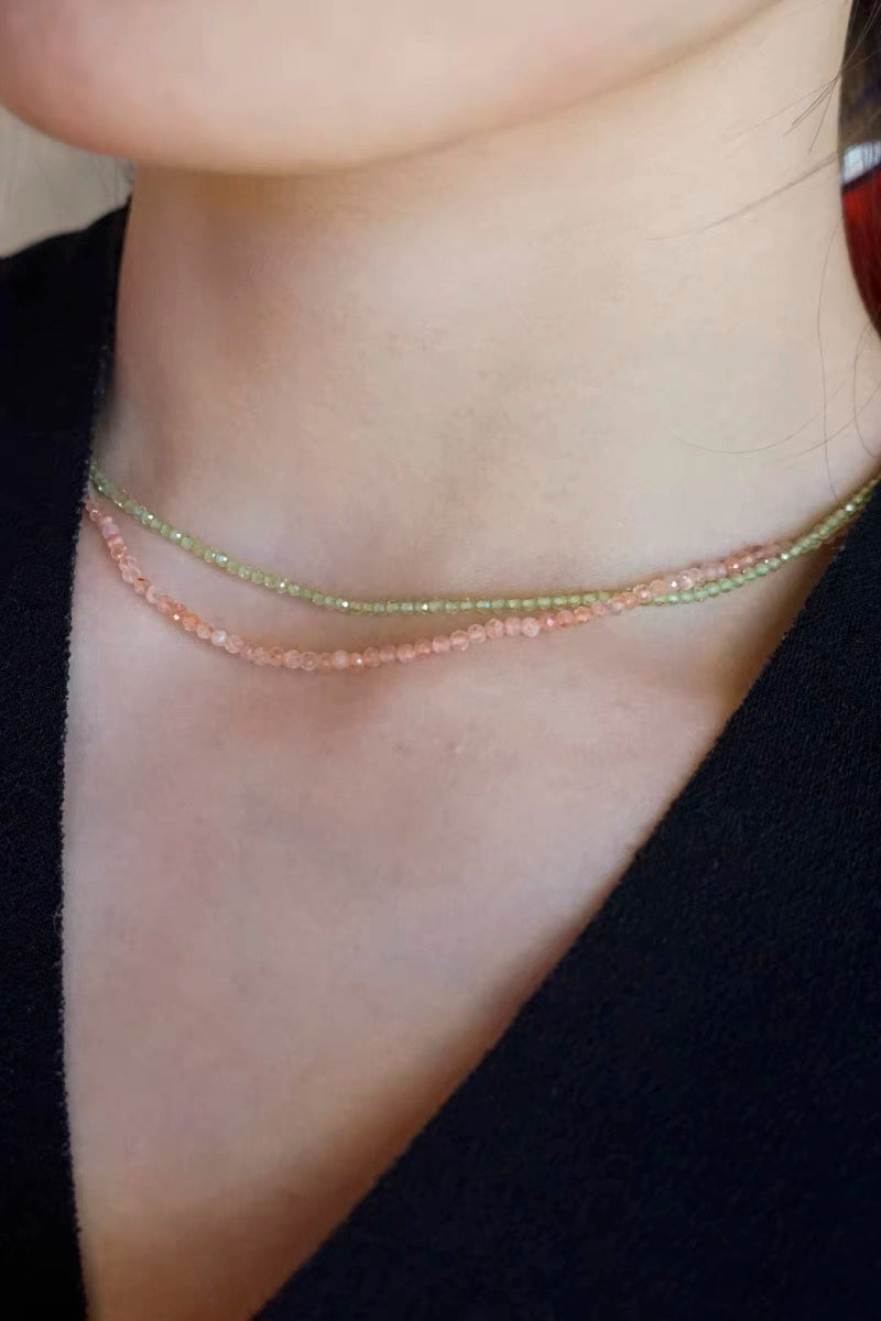 2mm+ $20 for 2 Natural Faceted gemstone,Moonstone,strawberry Quartz,Garnet,sunstone,Peridot,Tourmaline,Fluorite,Blue Apatite,Morganite Double Wrap Bracelet, Chocker Necklace