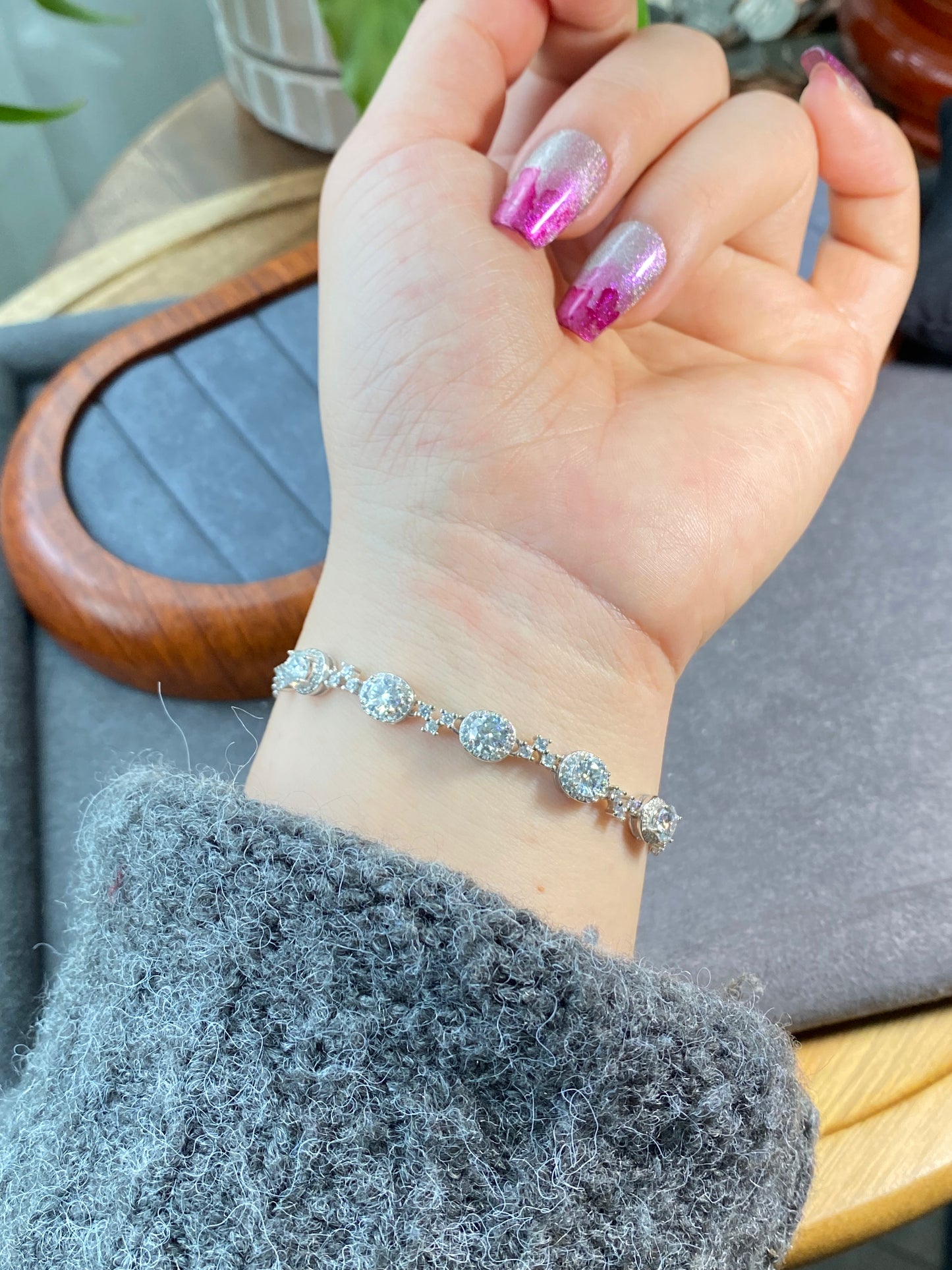 Certificated 0.5ct Moissanite chain Sterling silver bracelet,wedding chain bracelet, gift for her