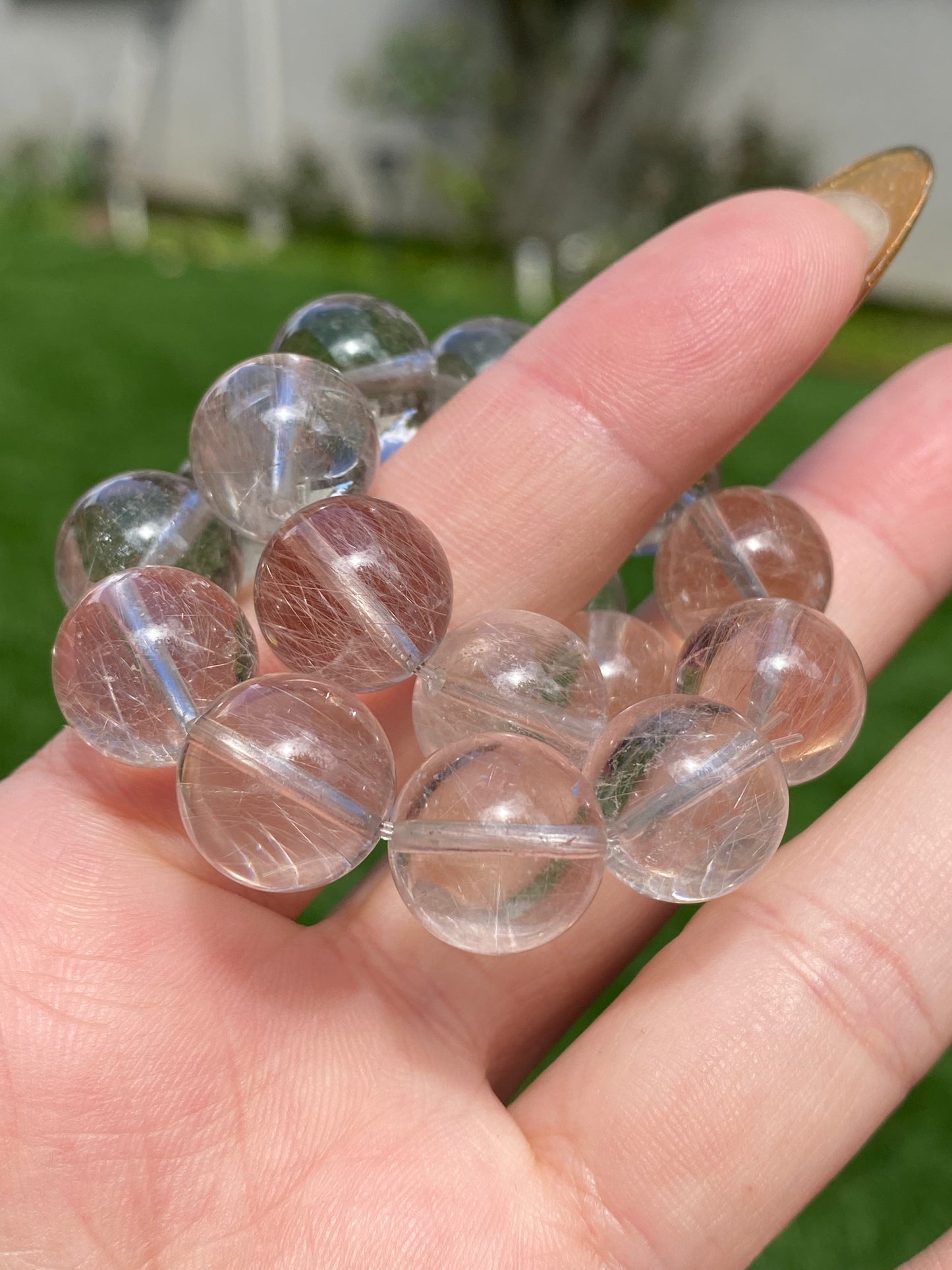 AAAA+ Natural super clear Rutilated Quartz,silky Rutilated smooth round bead bracelet gift for her, gift for mom