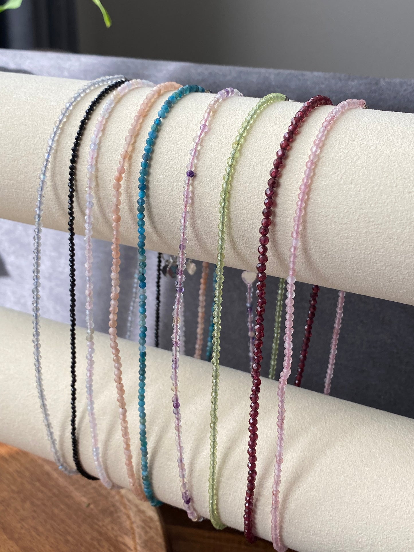 2mm+ $20 for 2 Natural Faceted gemstone,Moonstone,strawberry Quartz,Garnet,sunstone,Peridot,Tourmaline,Fluorite,Blue Apatite,Morganite Double Wrap Bracelet, Chocker Necklace