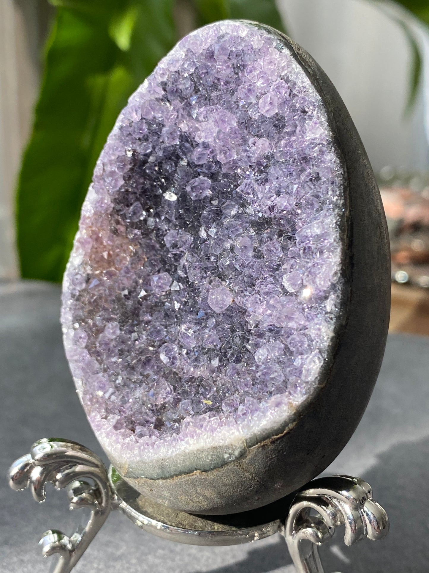 Natural Amethyst Dragons Egg with Stand- From Brazil,healing and cleansing powers & enhances spiritual awareness 130-215Gni