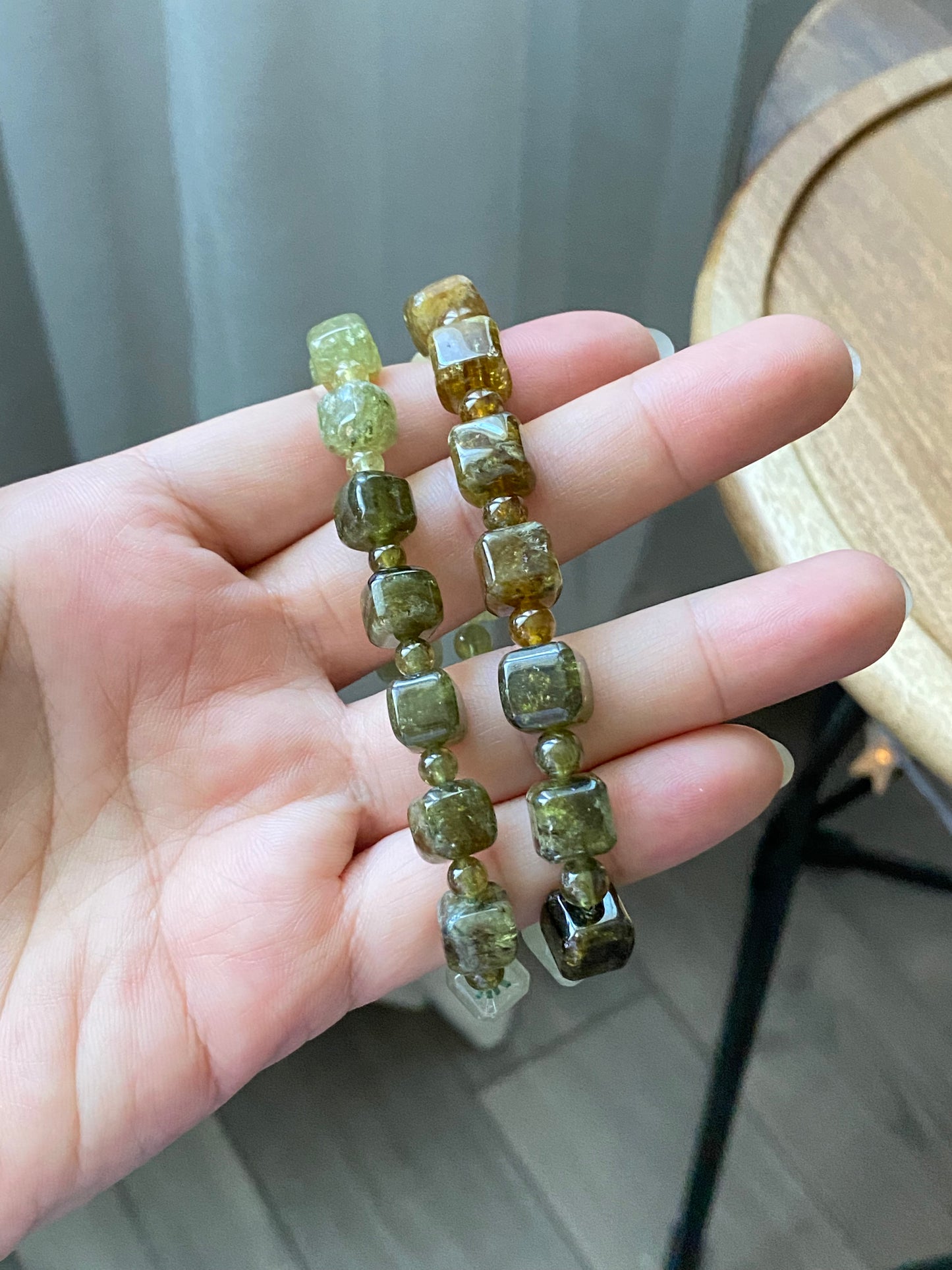Noble green square shape Tsavorite gradient bead bracelet8mm/9mm gift for her