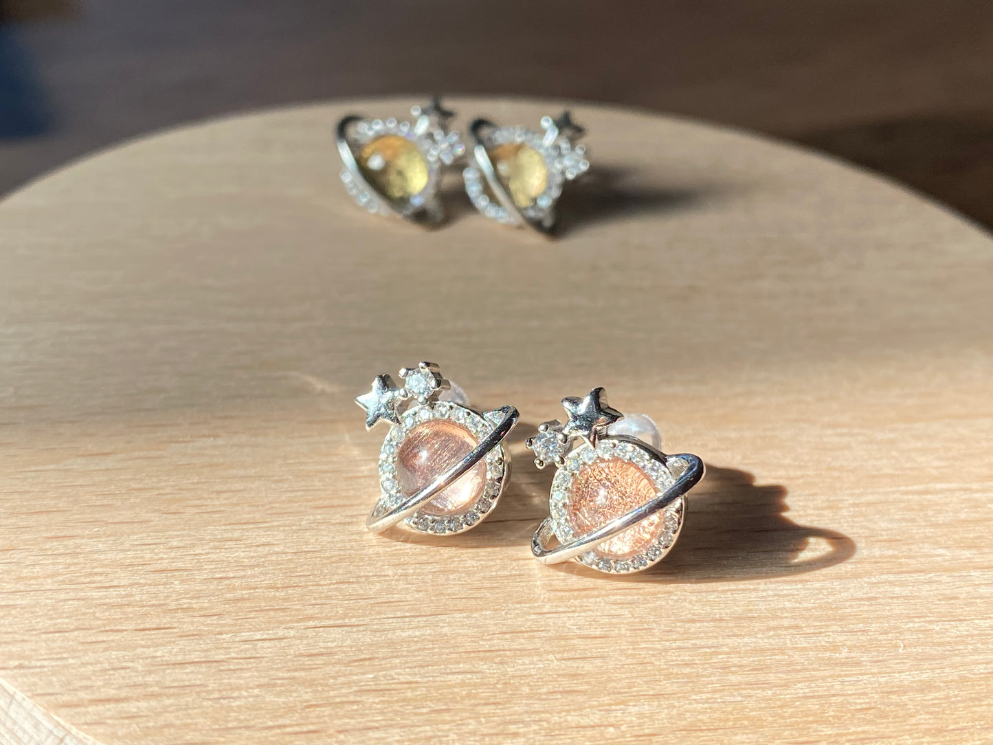 Gibeon Meterite Gold color Rose Gold Planet shape Sterling silver zircon earings, gift for her