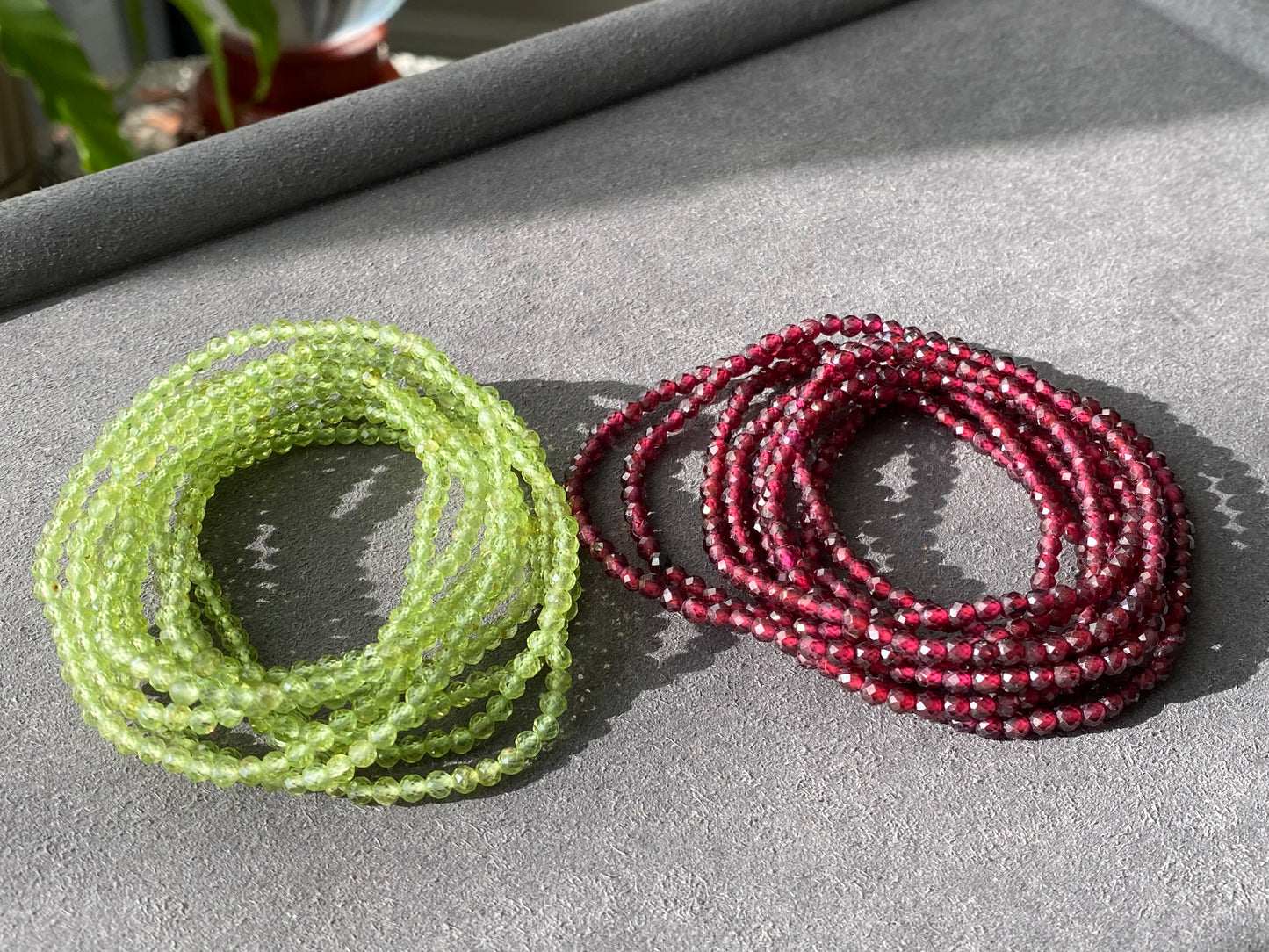 3mm+ Natural Faceted diamond Cut Gemstone,Prehnite,Garnet,super shinning Fire illuminate,Triple Wrap Bracelet,Long necklace