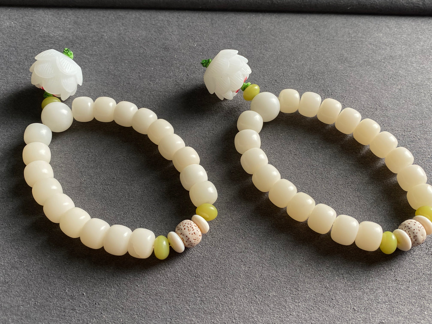Natural white Bodhi root polished square round bead bracelet,prayer mala Yoga Meditation Balancing with Lotus Sculp