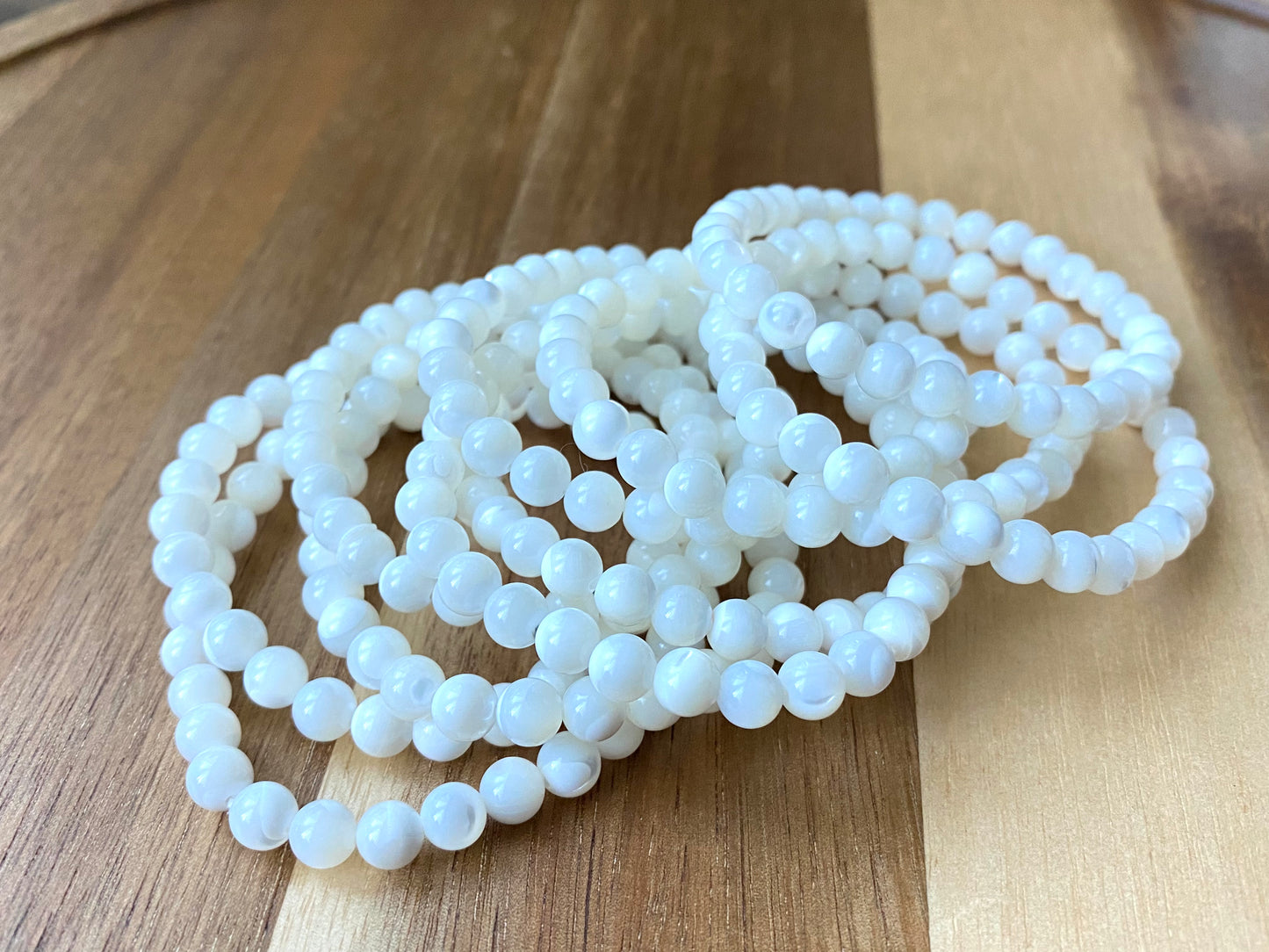 Original Mother of pearls perfect round Vintage bead bracelet Necklace 6mm