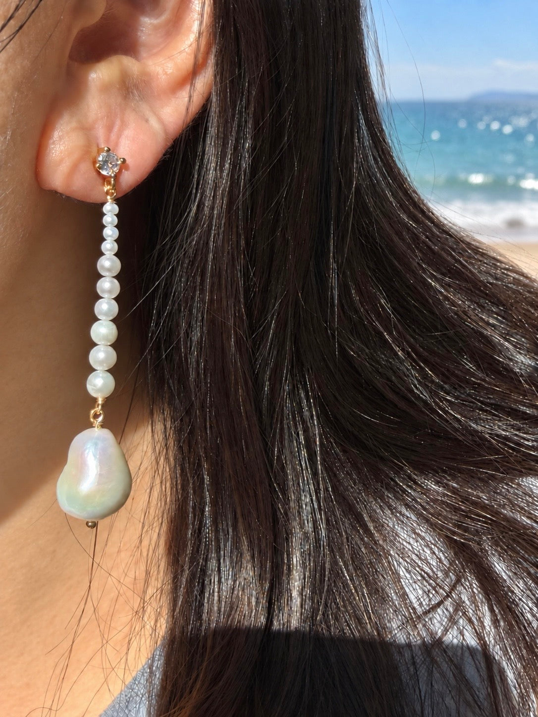 Moonlit Pearl Cascade — Statement Baroque Pearl & Zircon Drop Earrings