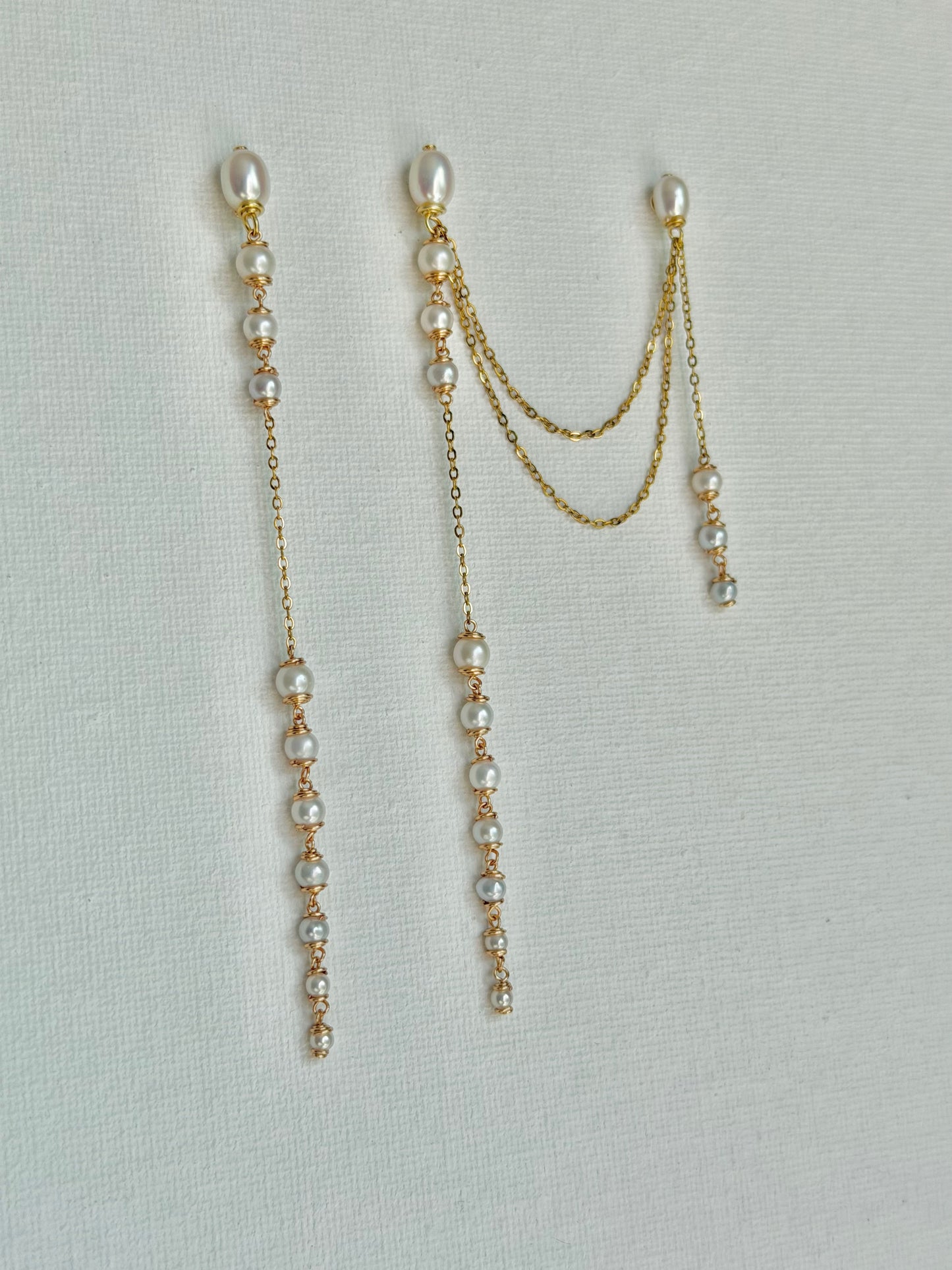 Extra Long Pearl Drop Earrings Asymmetric Gold Chain Dangles Earring