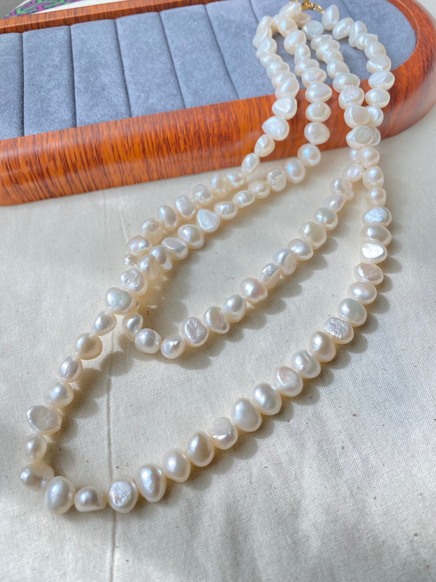 34" Long Baroque Pearl Necklace - Natural Freshwater Pearls | Tarnish-Free 18K Gold Plated Clasp -Jinger Crafting