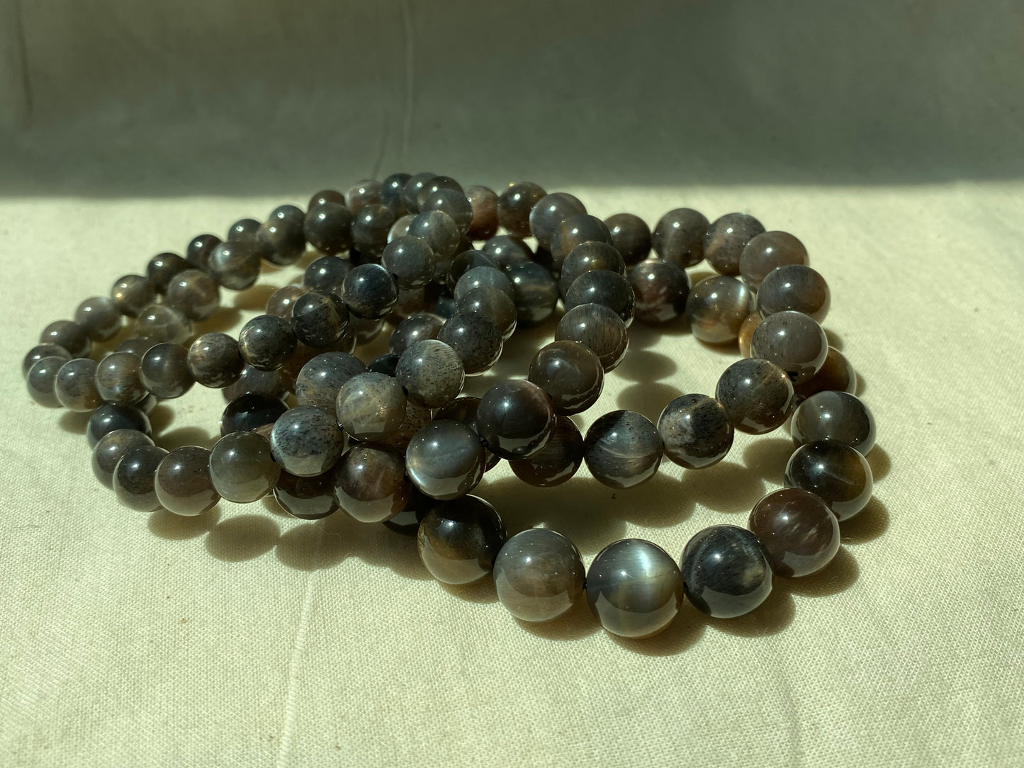 Natural Mystic Gleam Talisman Black sunstone smooth round handmade bracelet father's day gift for him gift for her Inner Guard stone