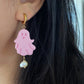 Handmade Pastel Goth Halloween Ghost Pearl Earrings Kawaii Pink Ghost Earrings Spooky Cute Earrings Baroque Pearl Jewelry Halloween earring