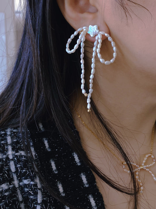 Meteor Shower Dangle Earrings | Wish Pearl Waterfall Design | Dreamy Elegant Jewelry | Versatile Daily & Bridal Gift for her