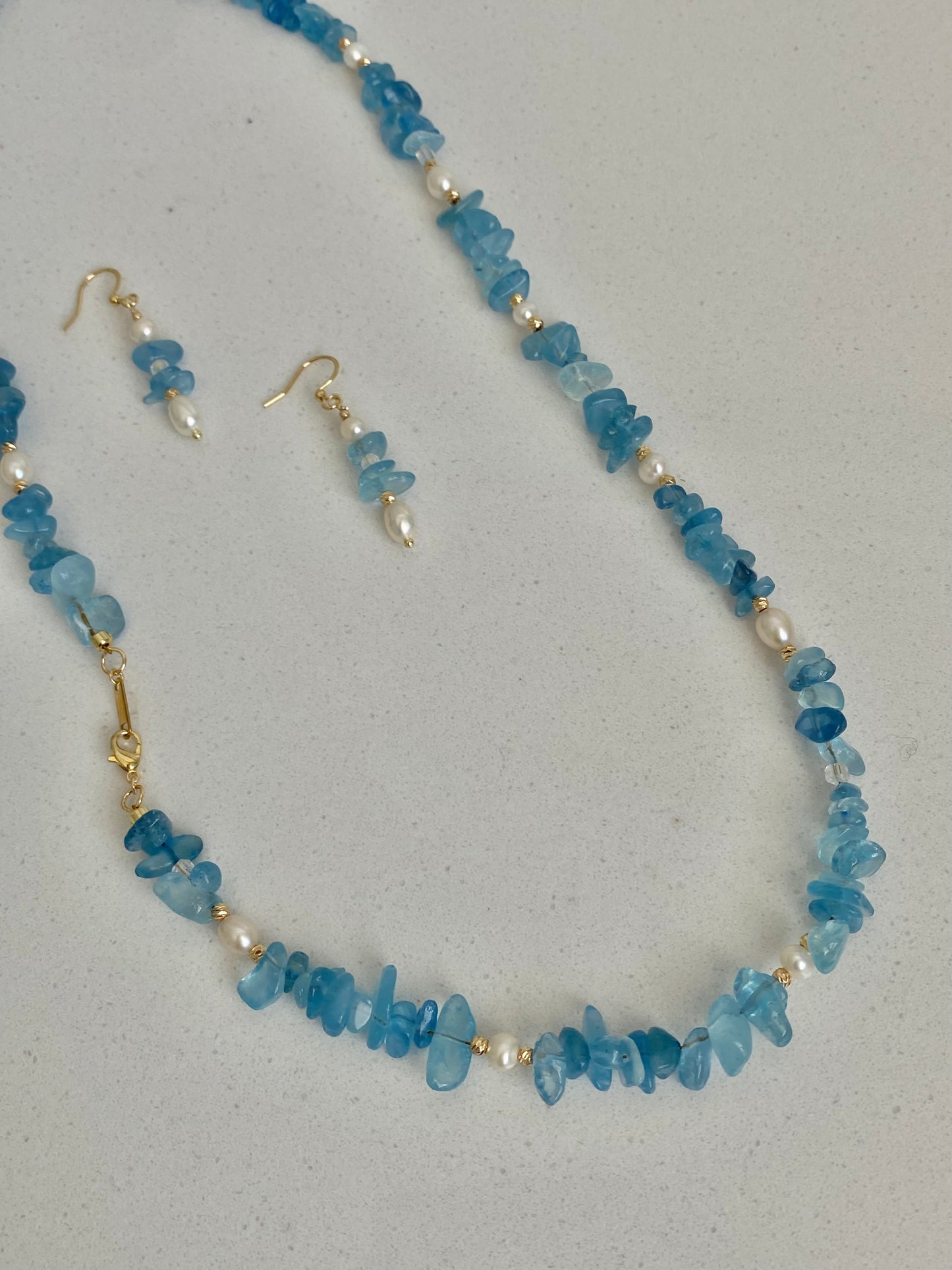 Aquamarine and Pearl Jewelry Necklace Bracelet Earrings 3 Piece Set  Convertible Long Necklace March Birthstone Gift for Her Bridesmaid Gift