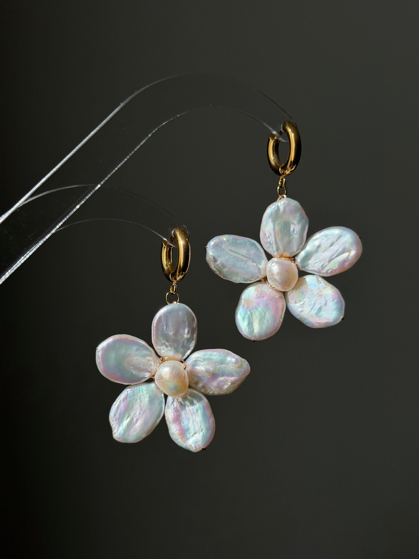 Cherry Blossom Baroque Pearl Earrings Jumbo Chunky Floral Dangle Earrings Handmade Statement Flower Pearl Earrings Spring Jewelry Gift