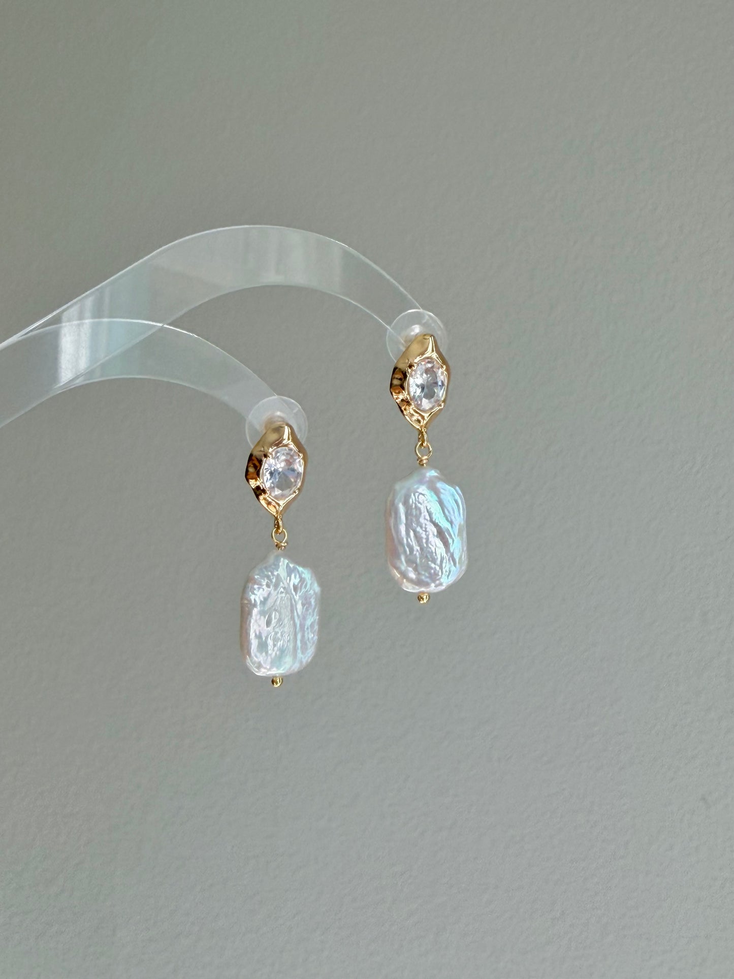 Marquise Cubic Zirconia Baroque Pearl Drop Earrings