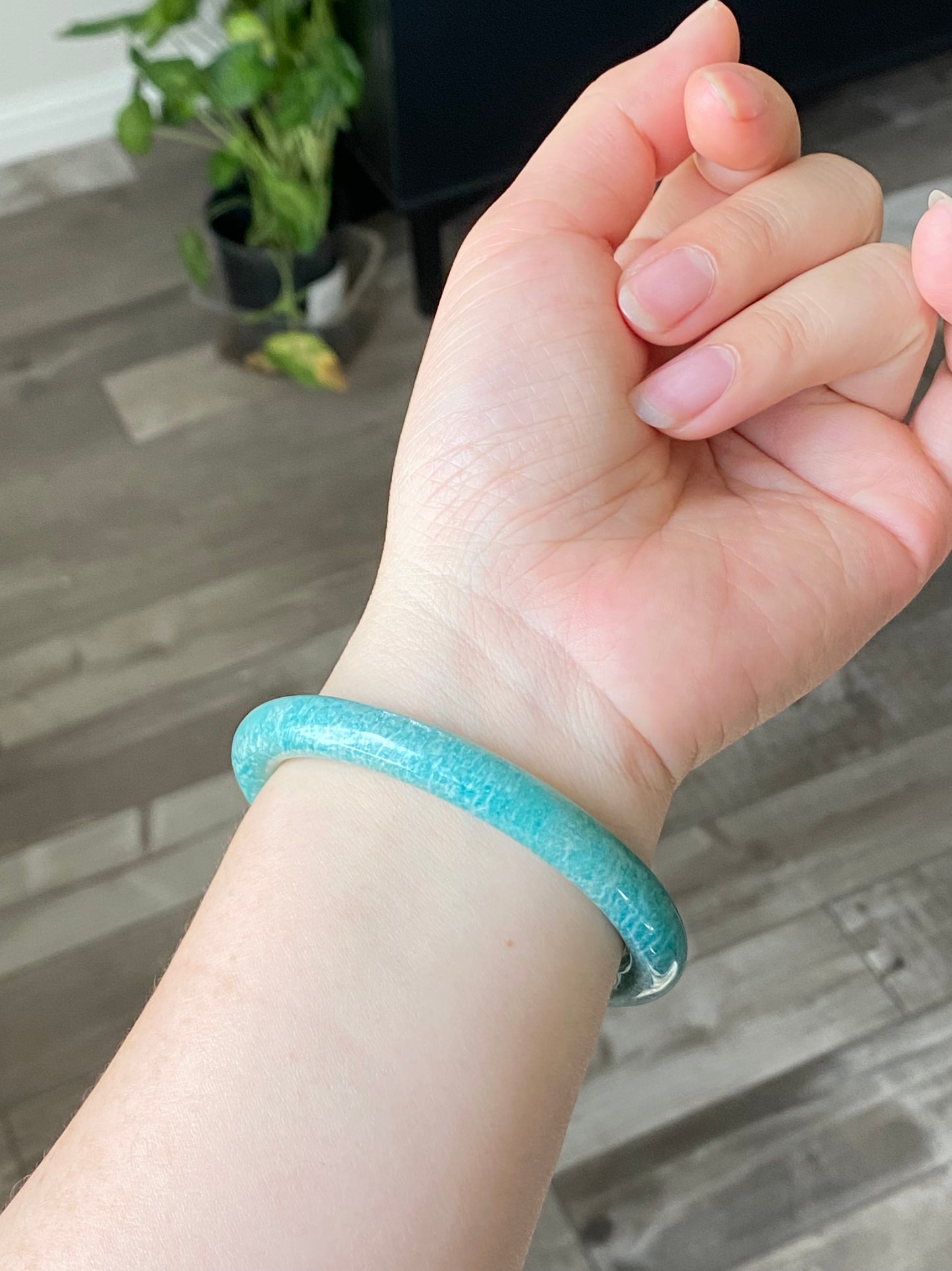 Amazonite Crystal Bracelet bangle with Natural Sparkles – Anxiety Relief, Confidence Boost, Healing Stone Jewelry