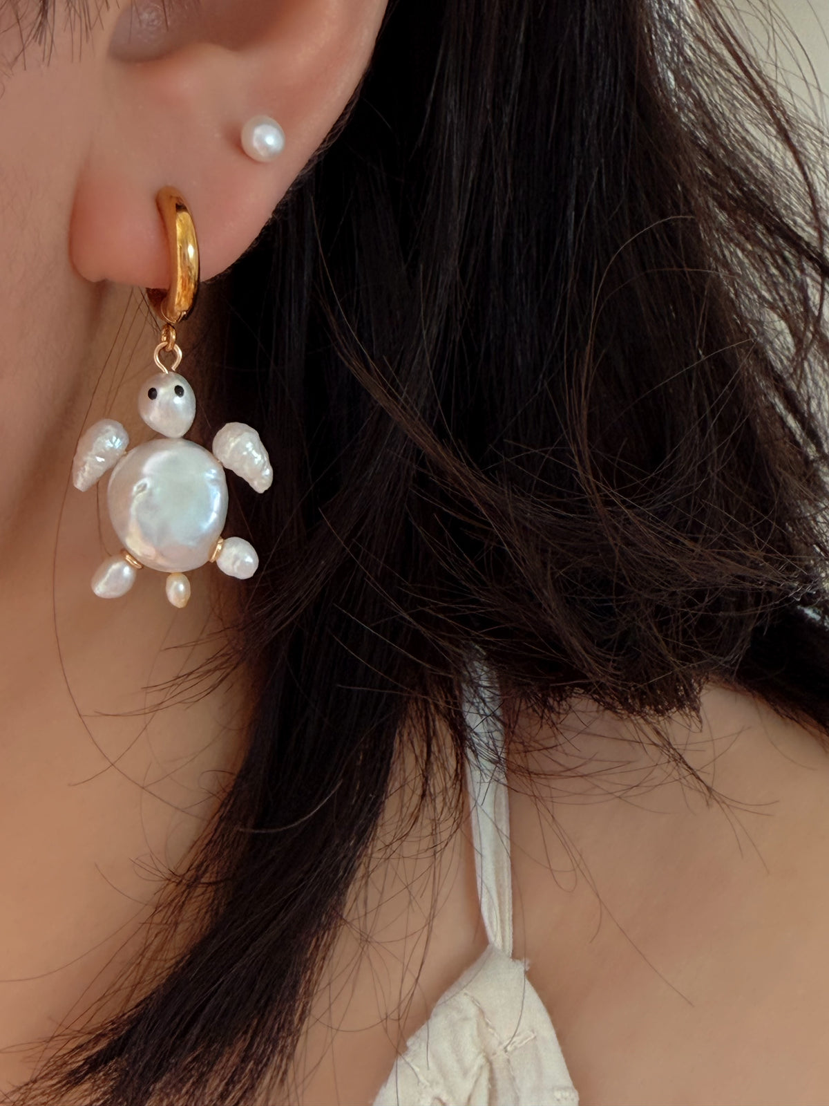 TIDELING | Baroque Pearl Sea Turtle earring or Necklace