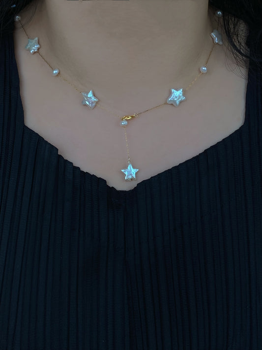 Celestial Baroque Pearl Star Necklace Adjustable Versatile Choker,Customizable Y Necklace, Elegant Handmade Jewelry, Minimalist Gift for Her
