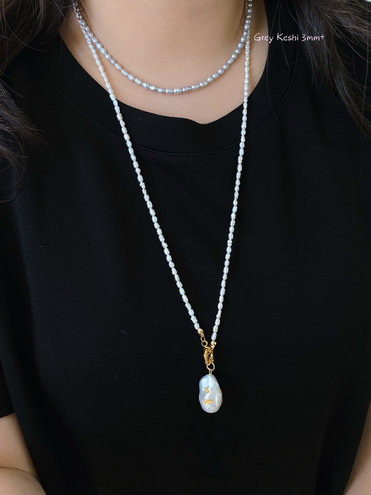 28 inches Long Pearl Sweater Bead Simple Necklace | quadruple Wrap Bracelet | Custom Length Removable Baroque Pendant  elegant Necklace