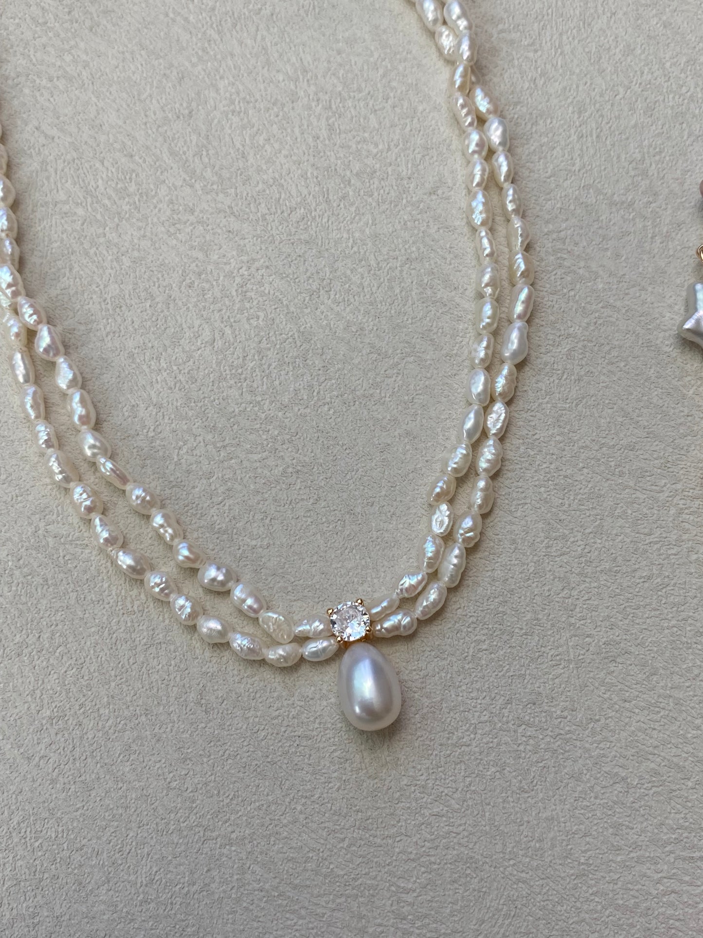2-4MM Double Layer Pearl Necklace | Baroque Princess Style | Bridal Zircon Pendant | Elegant Wedding Gift for Her | 18K Gold Plated