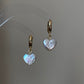 Dainty pearl Heart earrings on 14k gold studs-Pearl Heart Minimalism dangle earrings-Heart Jewelry Set-Heart necklace Bridesmaid Gift
