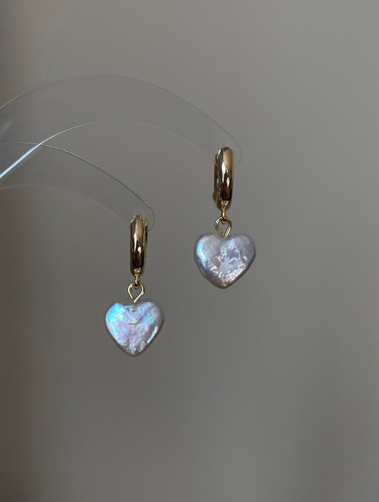 Dainty pearl Heart earrings on 14k gold studs-Pearl Heart Minimalism dangle earrings-Heart Jewelry Set-Heart necklace Bridesmaid Gift