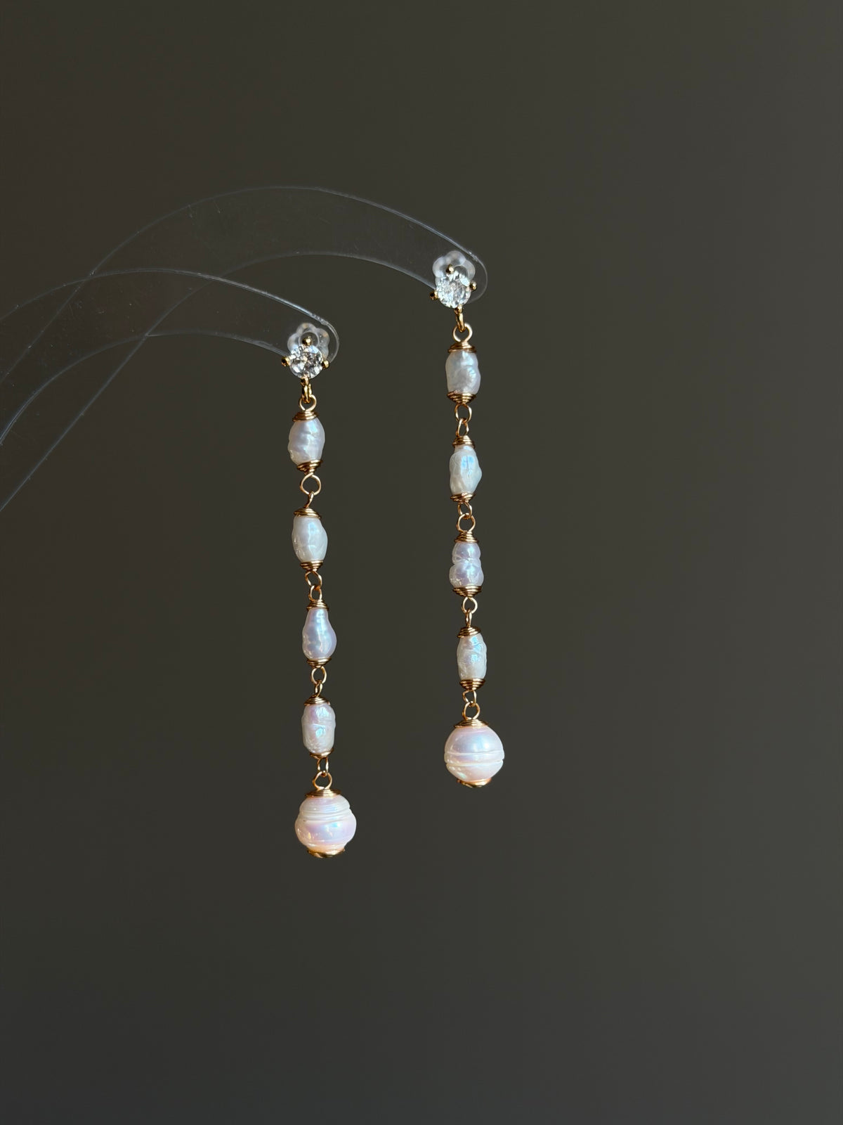 Letitia Linear Baroque Pearl Dangle Earrings