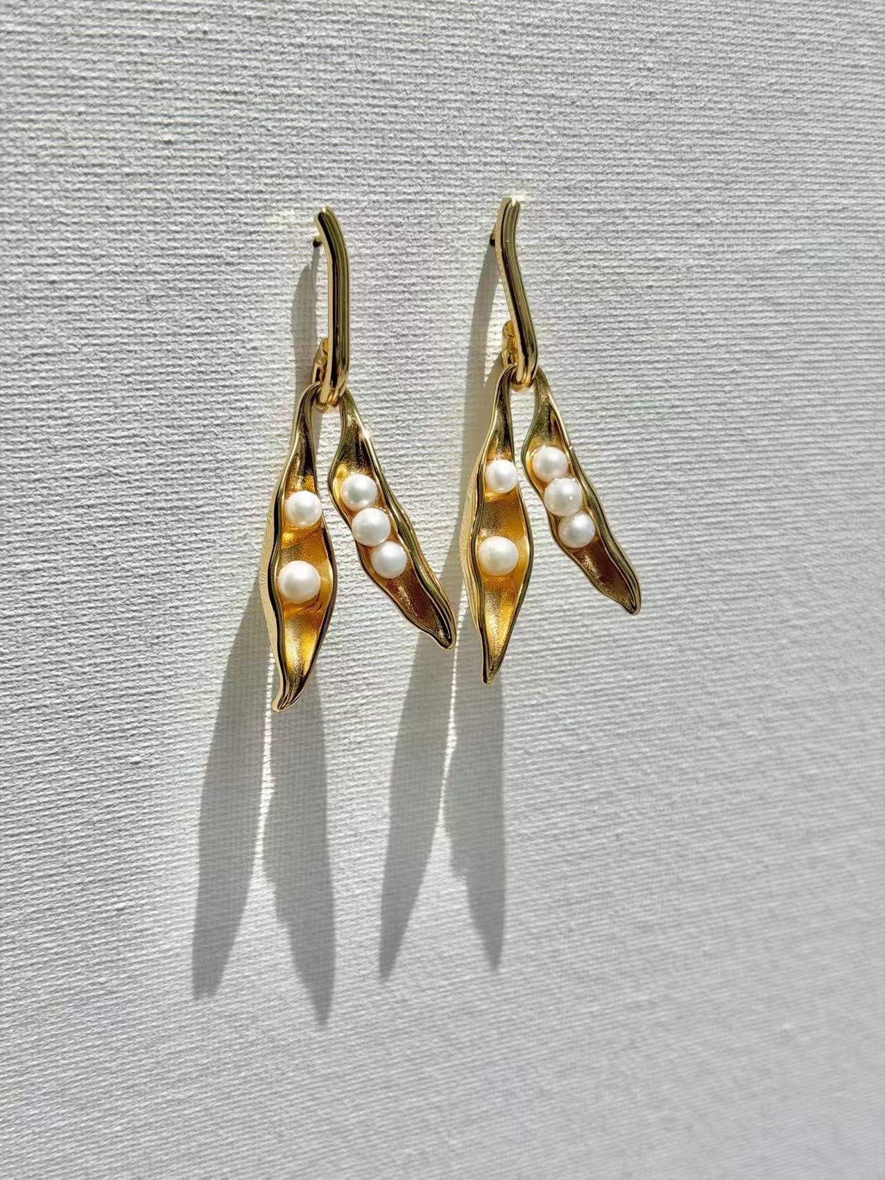Botanical Pearl Pea Pod Earrings Garden Inspired Jewelry for Her