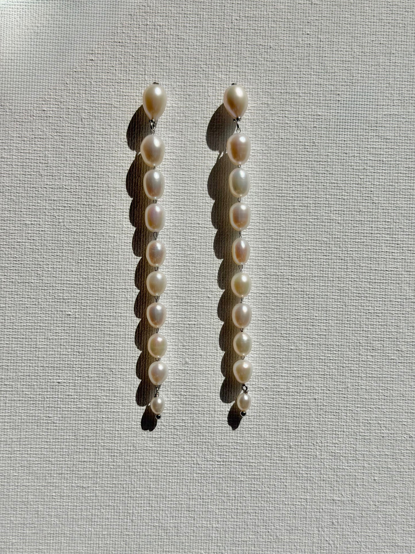 Graduated Pearl Line Earrings Long Minimalist Drop Jewelry