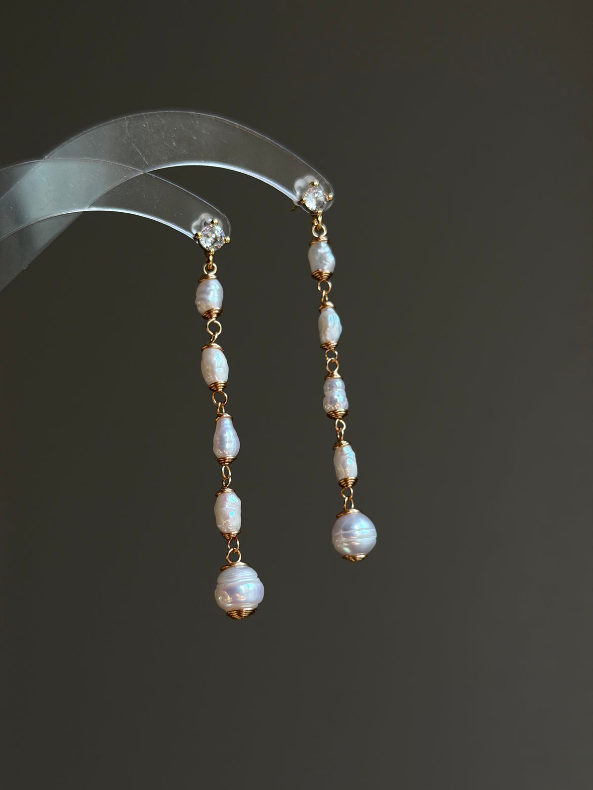 Letitia Linear Baroque Pearl Dangle Earrings
