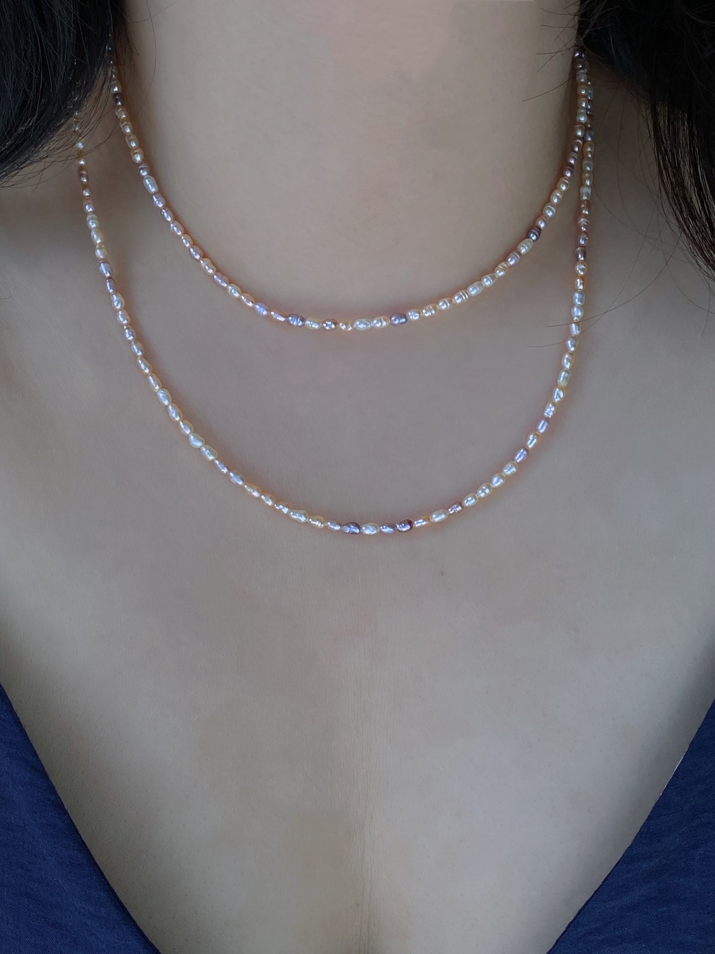 Natural Rice pearl 2-3mm Minimalist Maillard Color Rice Pearl chocker Necklace