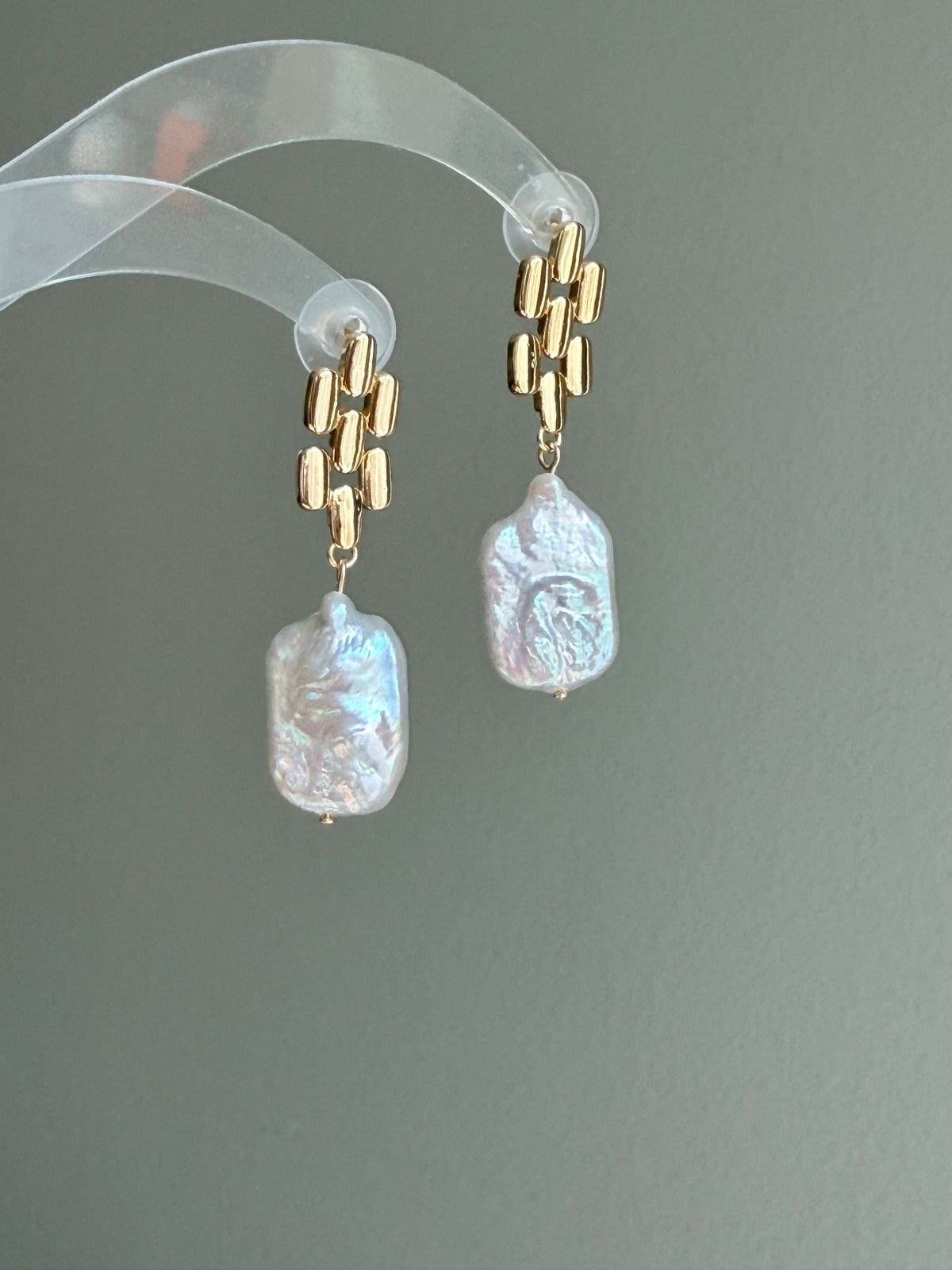 Square Baroque Pearl Woven Link Earrings – Modern Chic Drop Earrings
