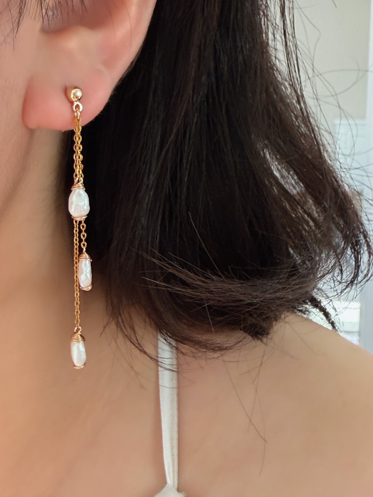 WHISPER DROP | Triple Keshi Pearl Dangle Earrings