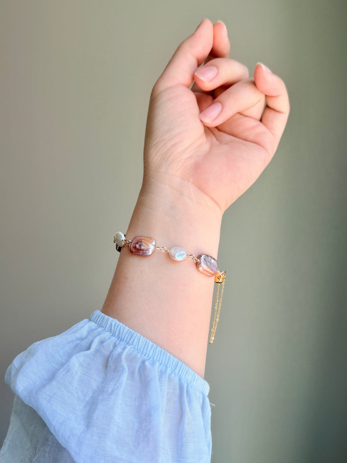 Mauve Rectangular & Coin Freshwater Pearls, Magnetic Clasp Bracelet