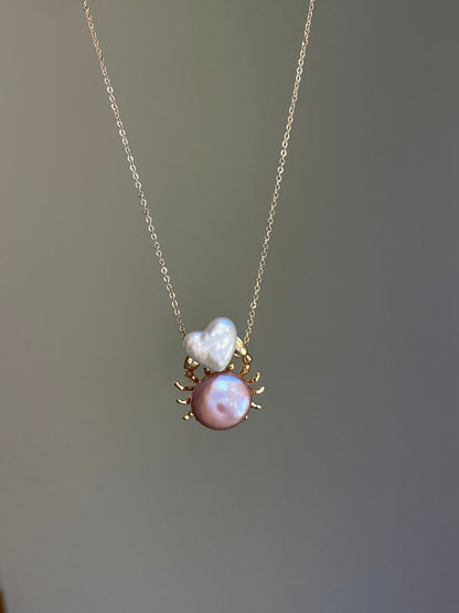 Celestial Crab Pearl Pendant – Gold Crab Baroque Pearl Necklace, Ocean Lover Gift, Cancer Zodiac Jewelry, Handmade unique star Necklace